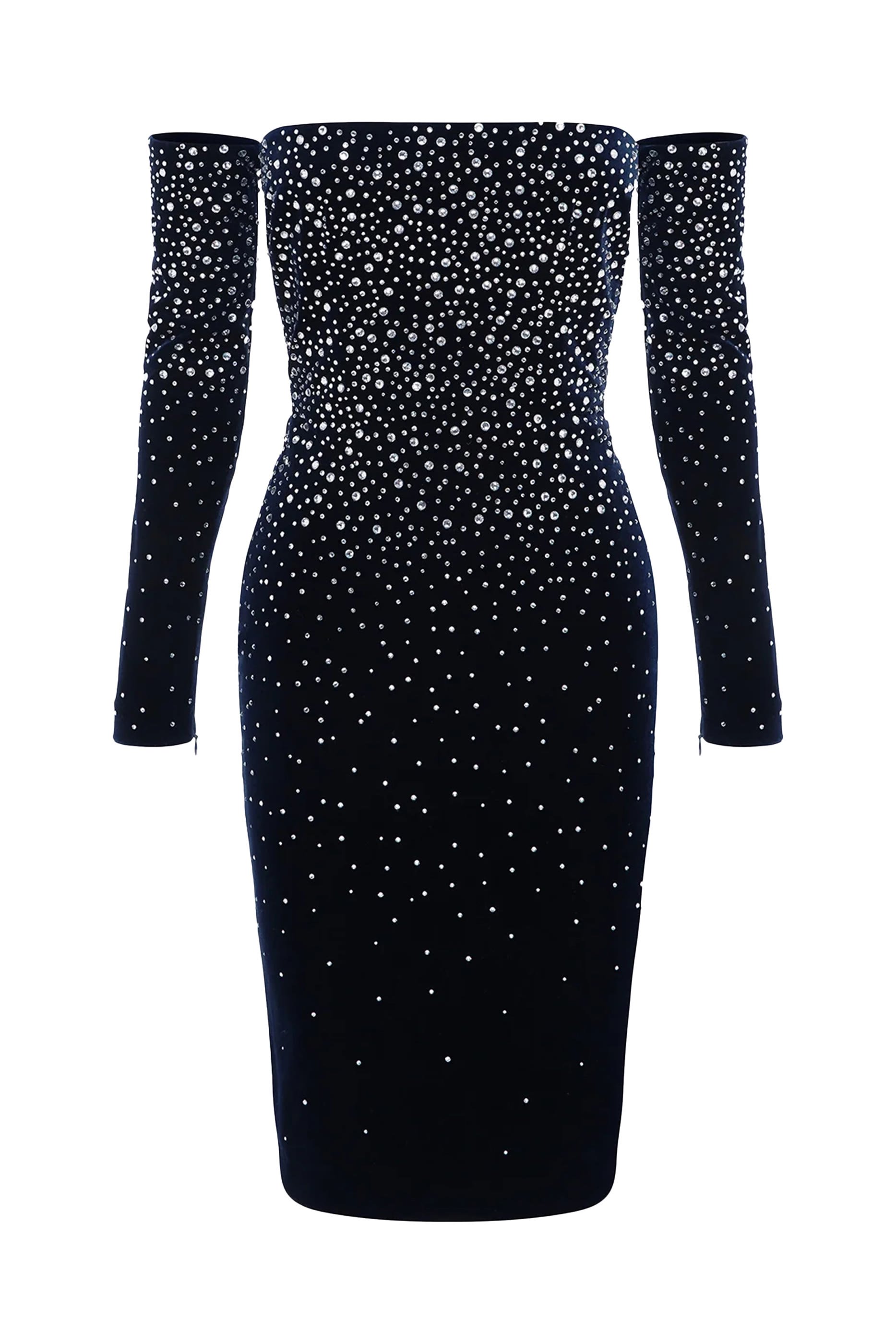 Long Sleeve Off Shoulder Dress in Crystal Velvet