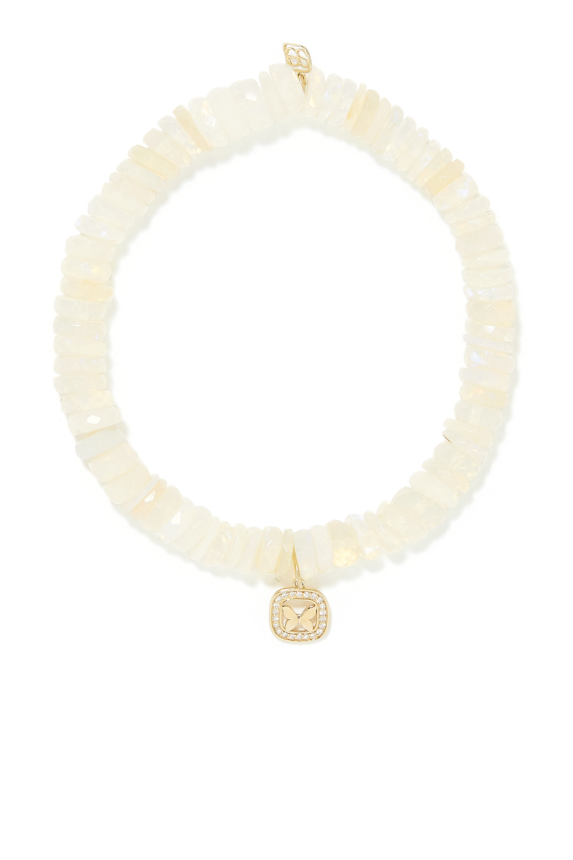 Butterfly Open Charm Beaded Bracelet, 14k Yellow Gold, & Diamonds & Opal