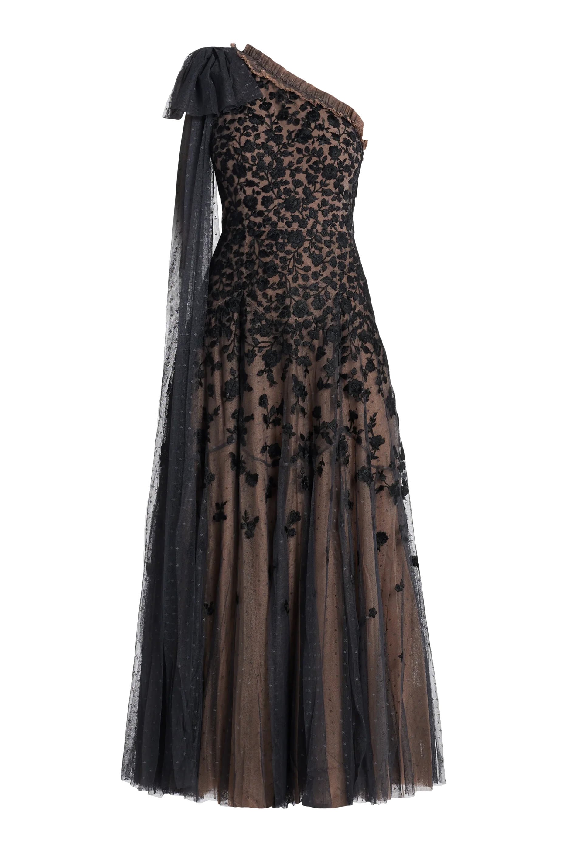 Sylvia Rose One-Shoulder Bow Ankle Gown