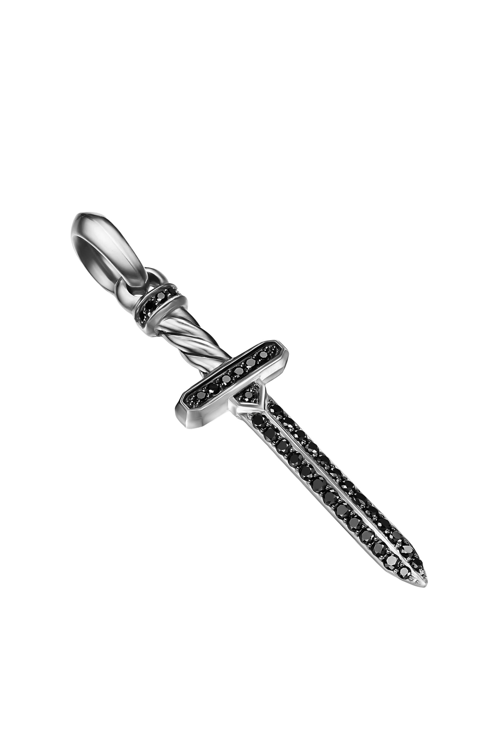  Pav&eacute; Sword Amulet, Sterling Silver with Black Diamonds