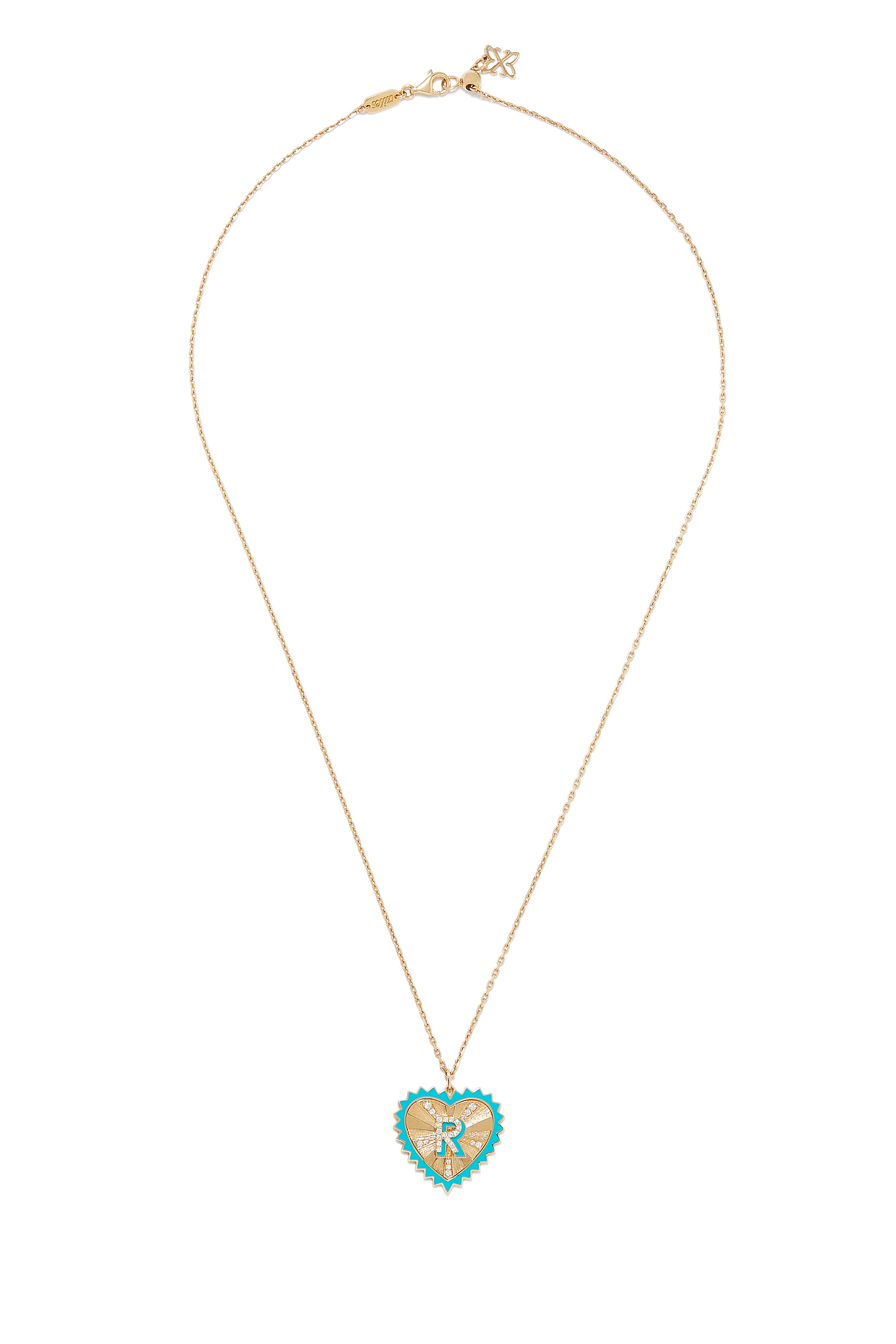 Heart Letter Necklace, 18k Yellow Gold & Diamond