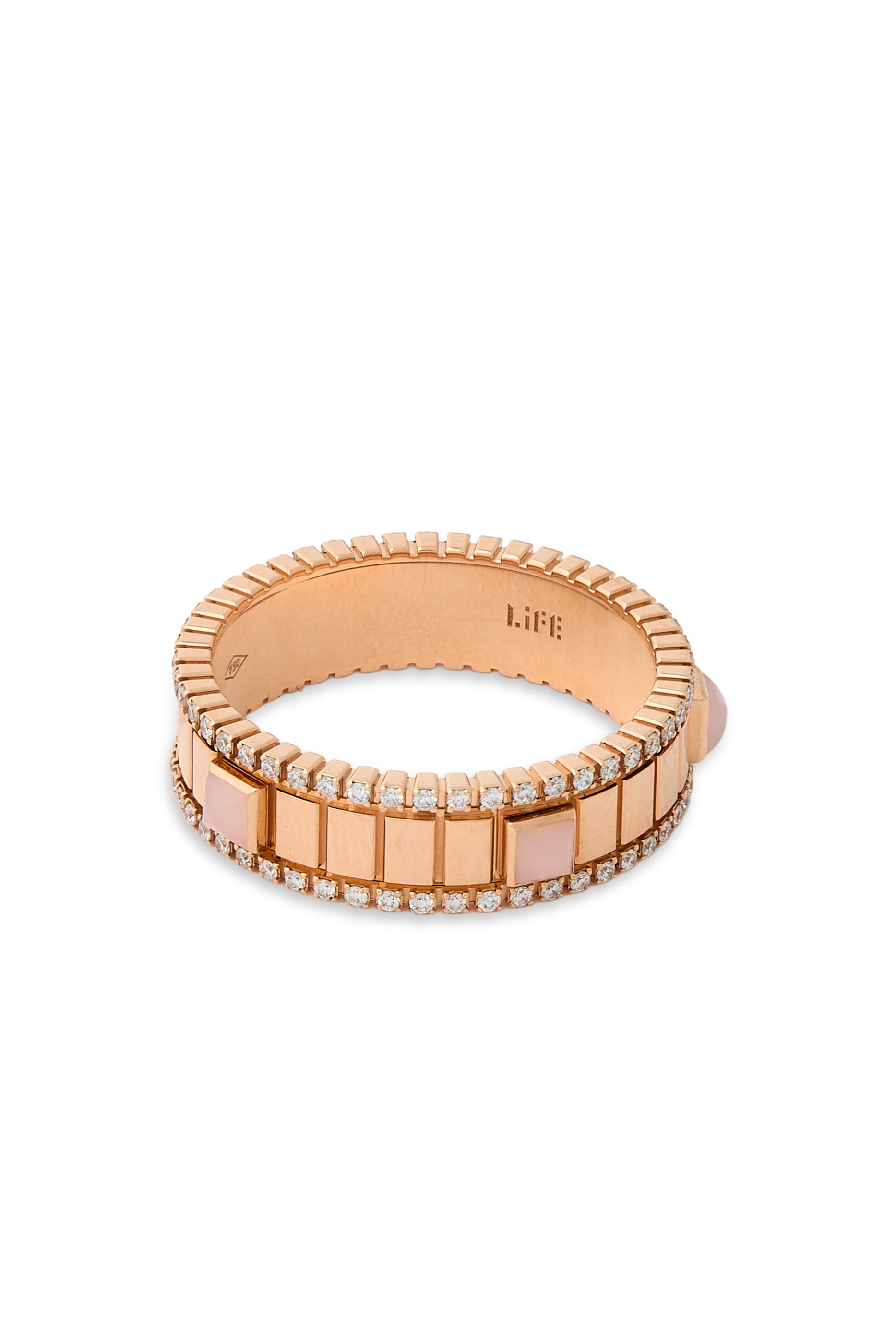 LIFE Ring, 18K Rose Gold, Diamonds & Pink Opal