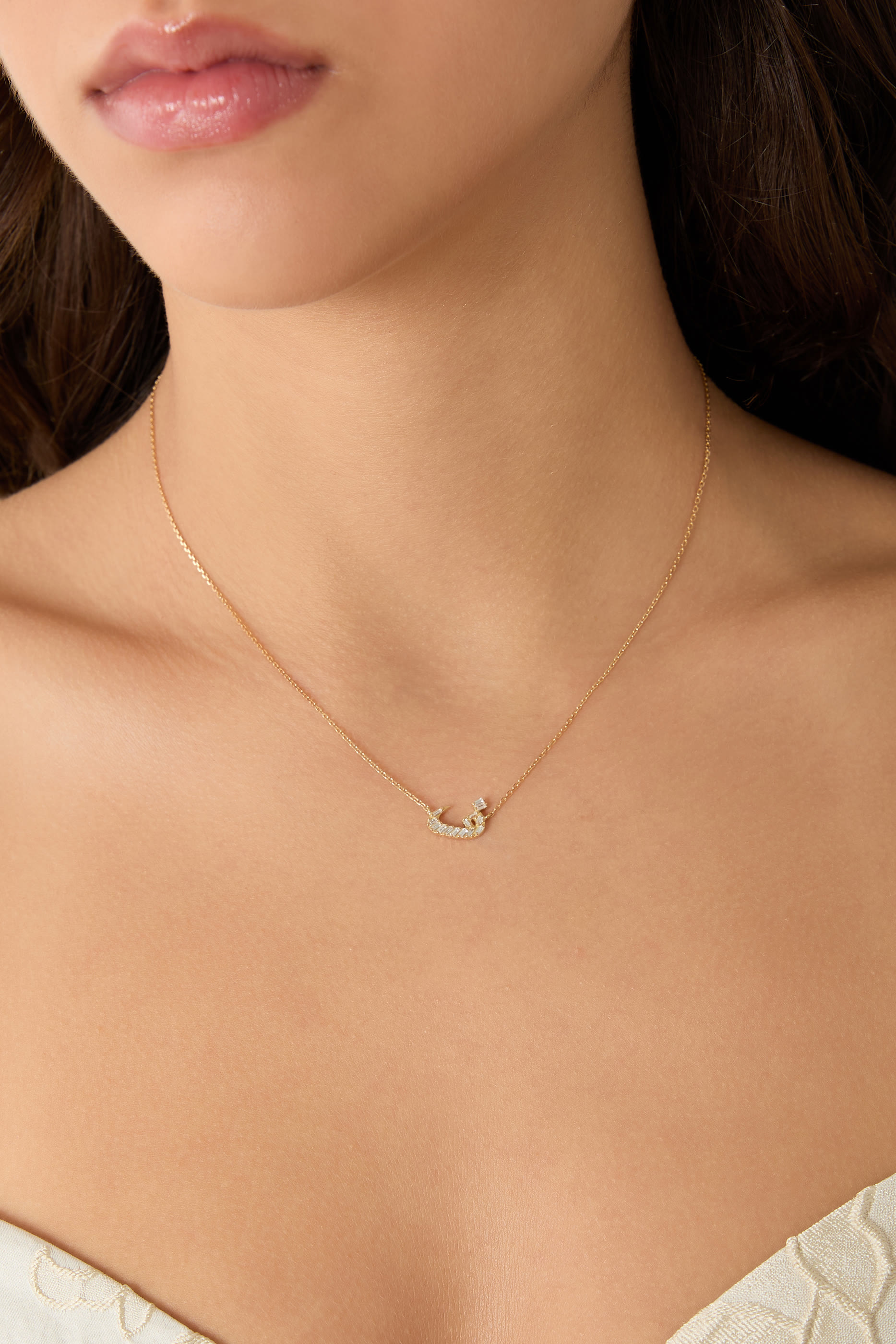 Oula XS Letter Faa Necklace, 18K Yellow Gold &  Baguette Diamonds