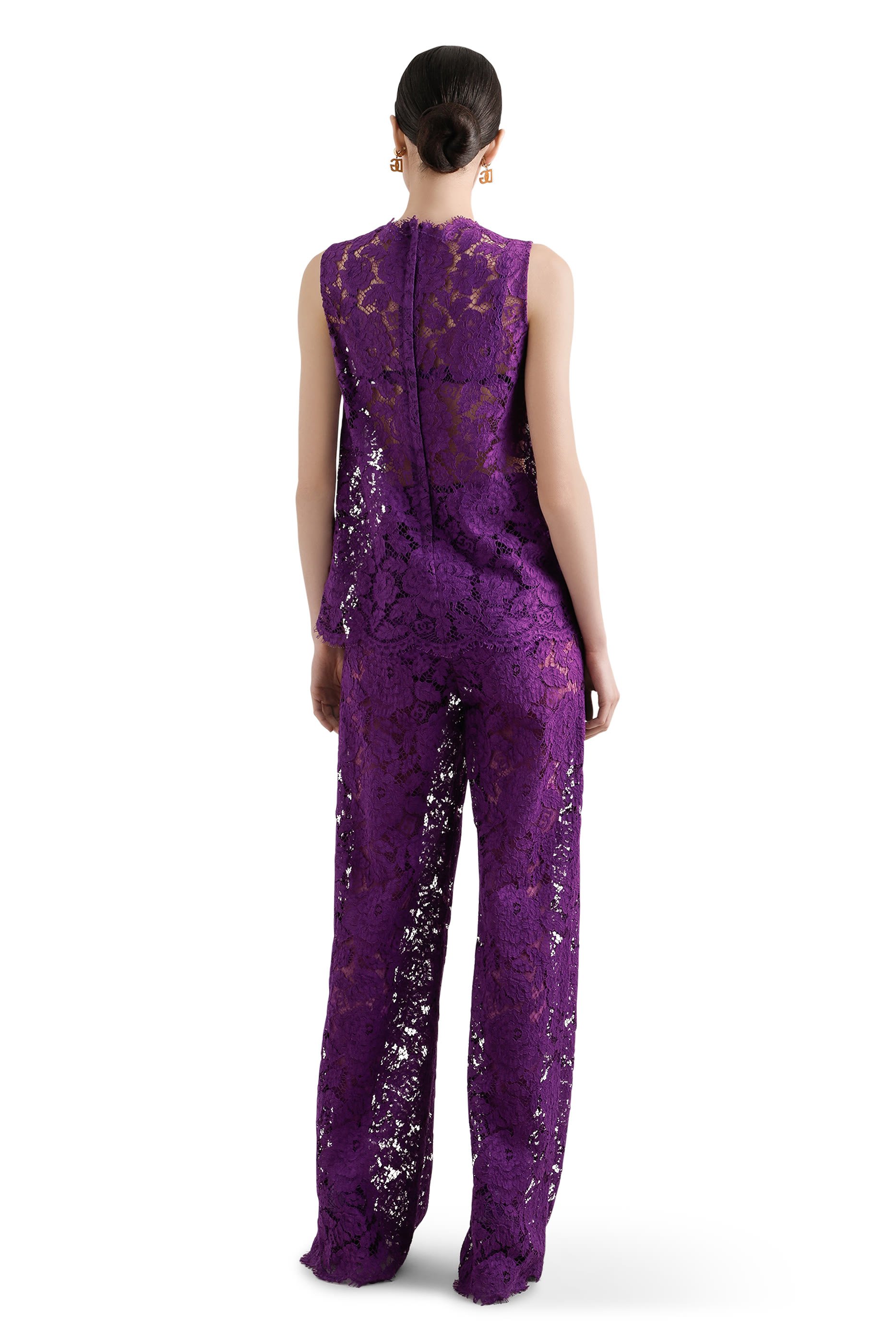 Flared Floral Cordonetto Lace Pants