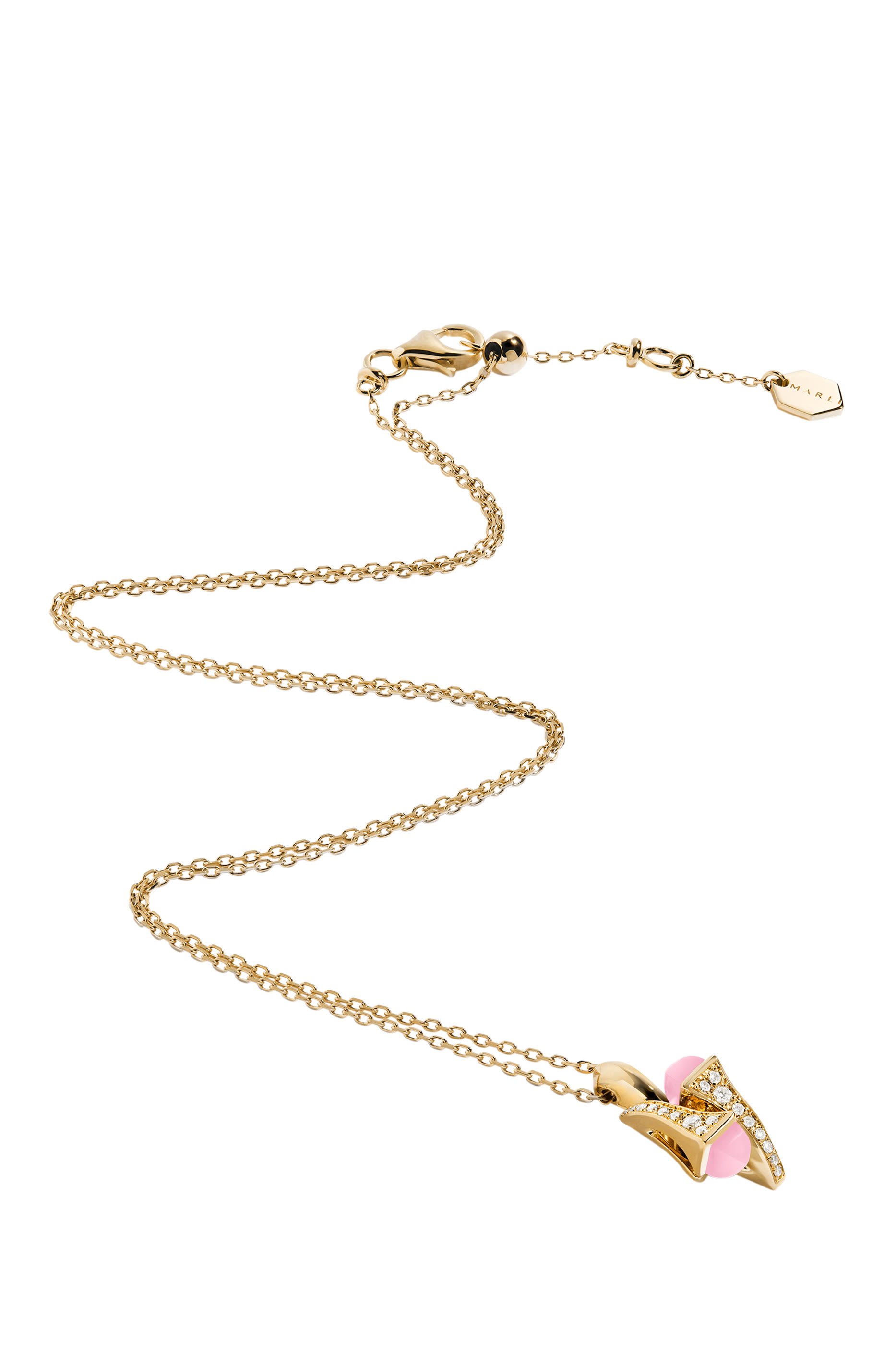 Cleo Huggie Pendant, 18k Yellow Gold with Pink Quartzite & Diamonds