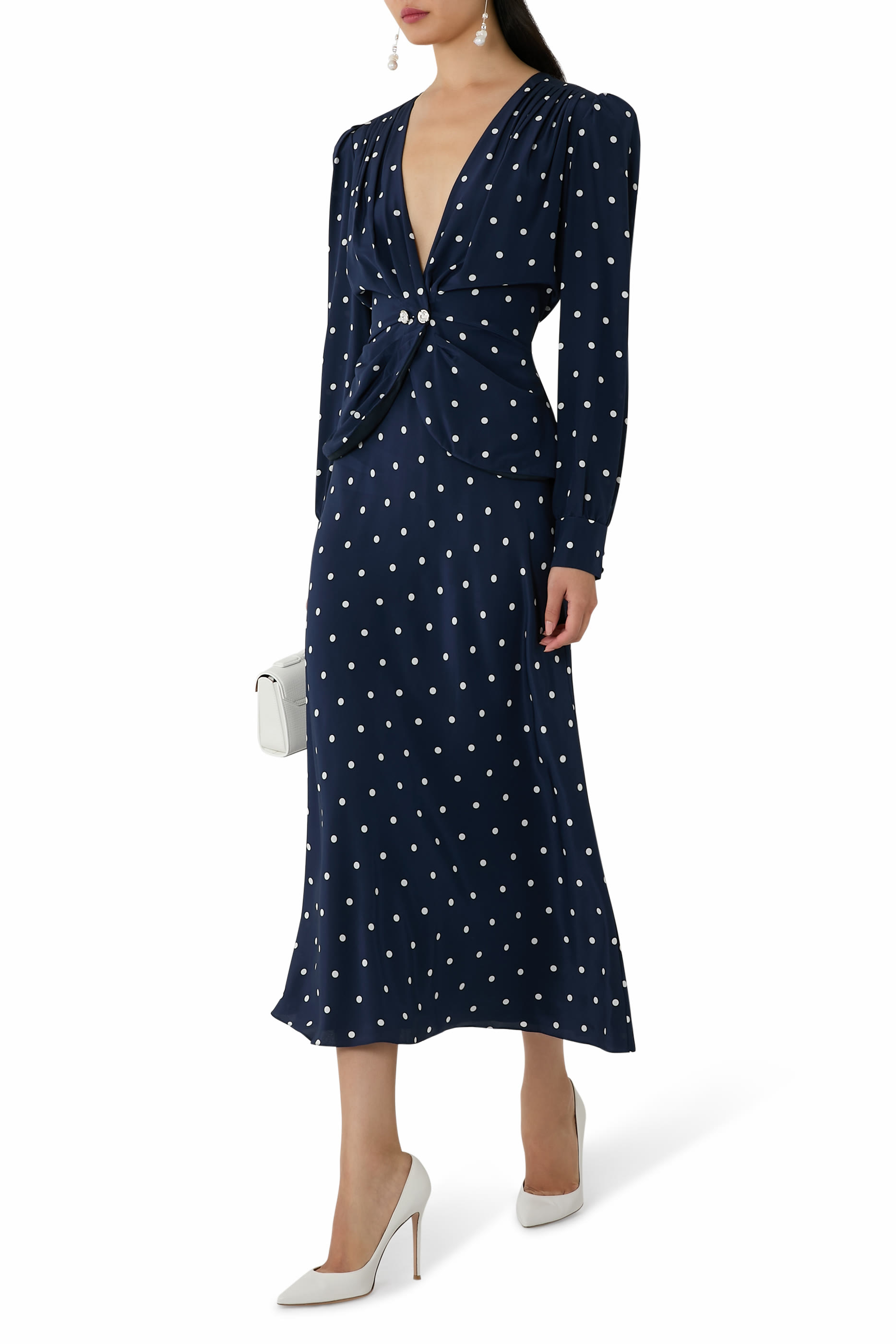 Jewel Buttons Polka Dot Dress