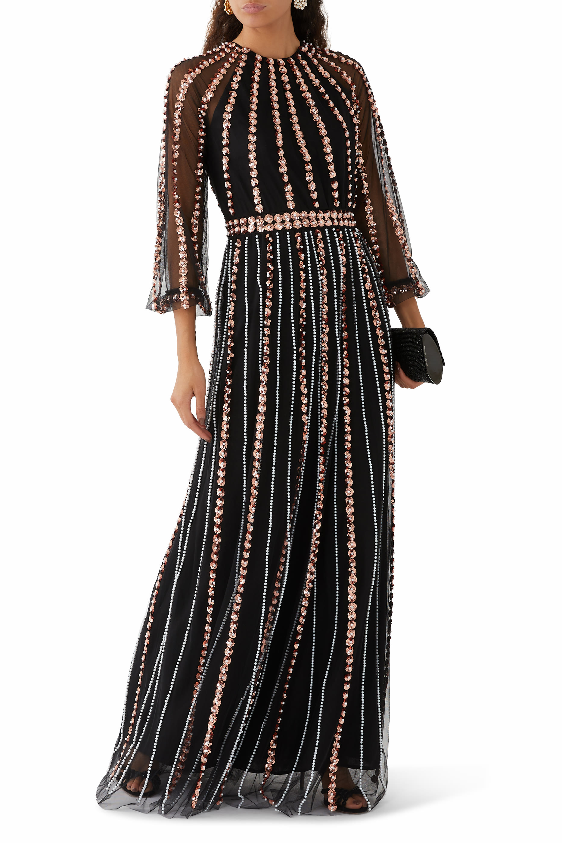 Embellished Long Sleeve Gown