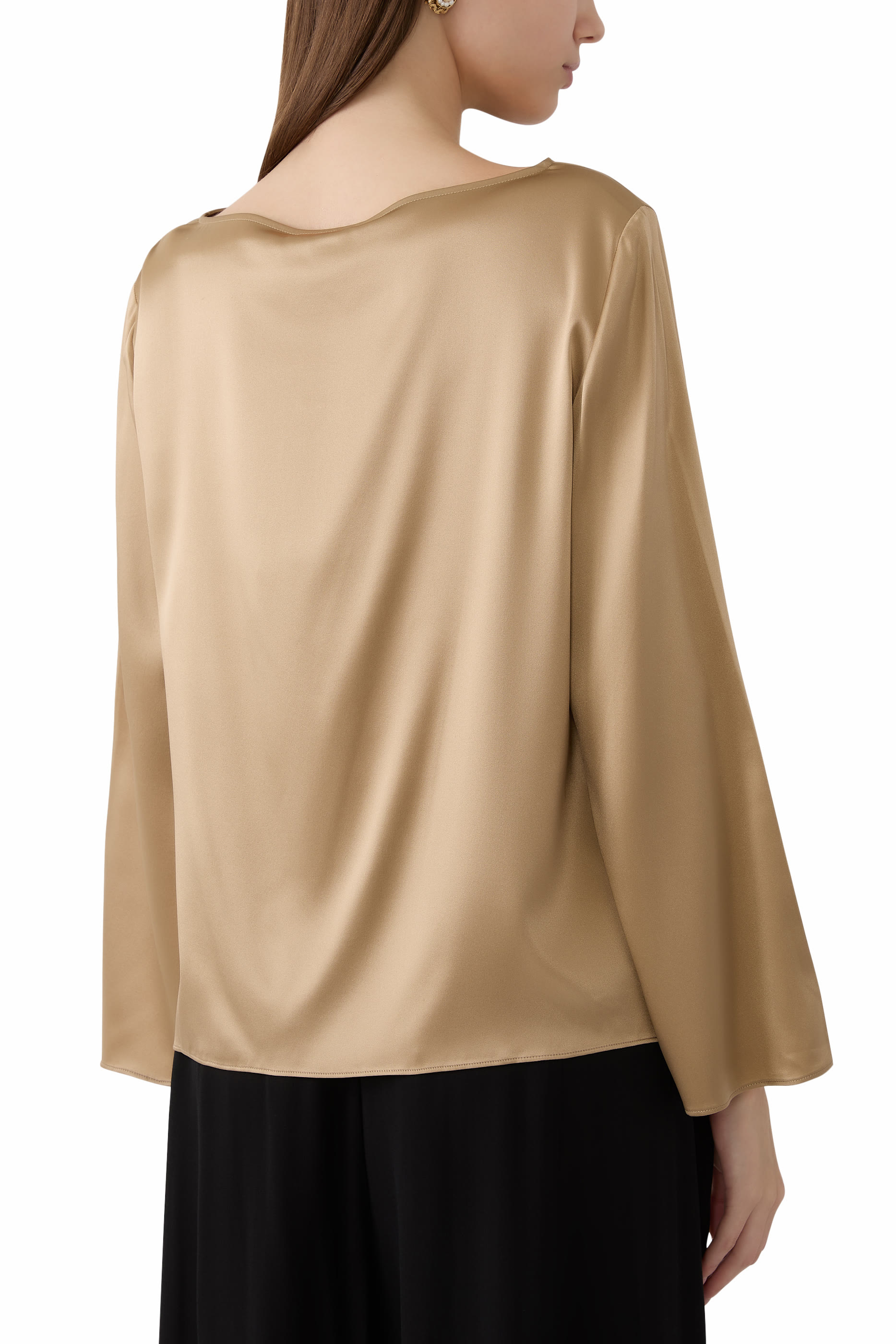 Stretch Silk Charmeuse Bateau Neck Top