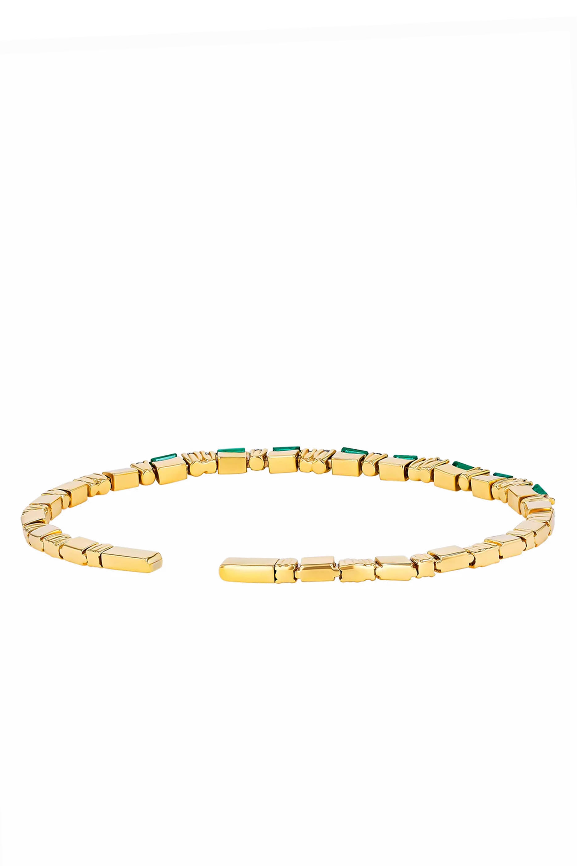 Uneven Bracelet, 18k Gold with Emeralds & Diamonds