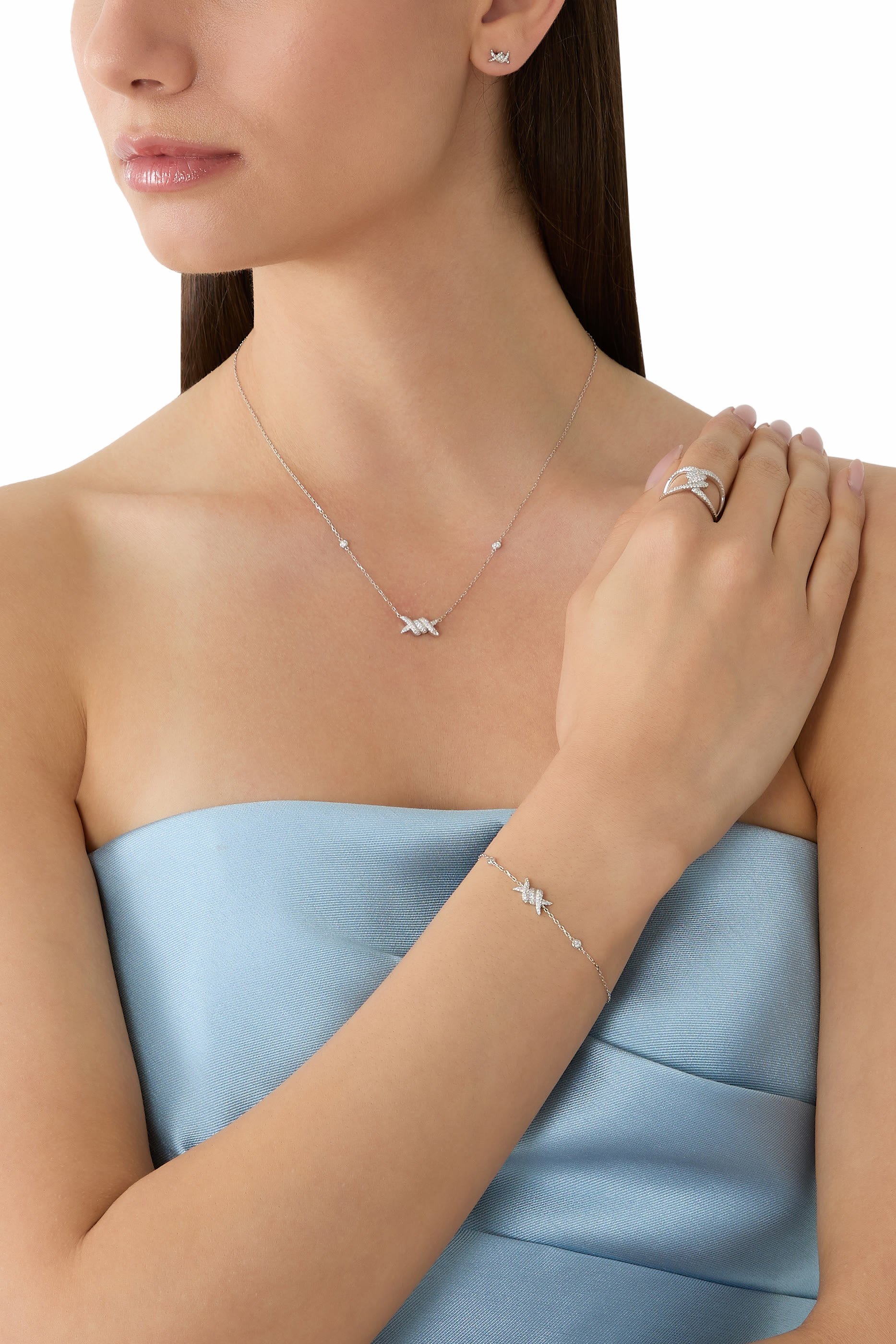  Barbel&eacute; Pav&eacute; Necklace, 18K White Gold & Diamonds