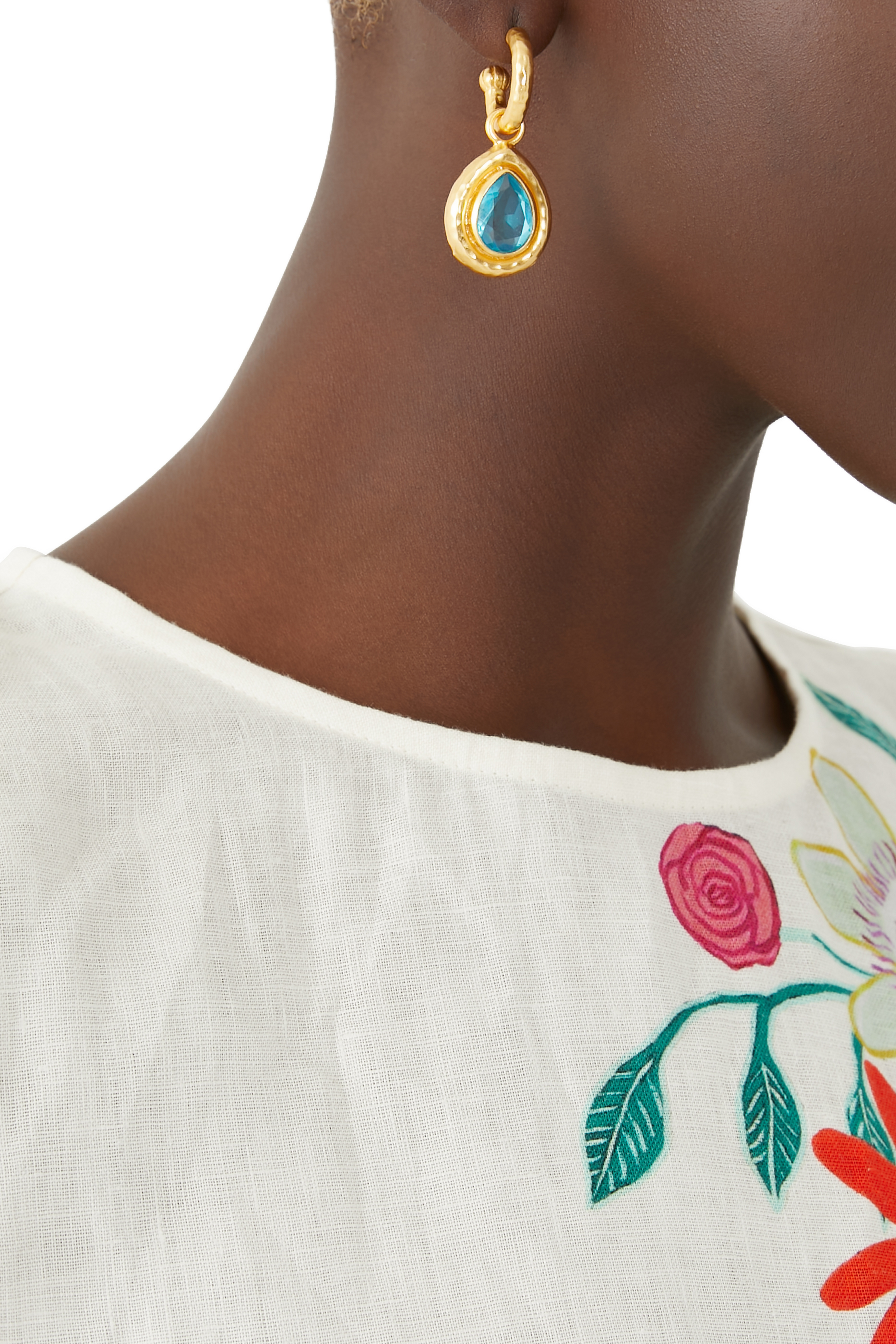 Ines Earrings, 24k Yellow Gold-Plated Brass & Turquoise