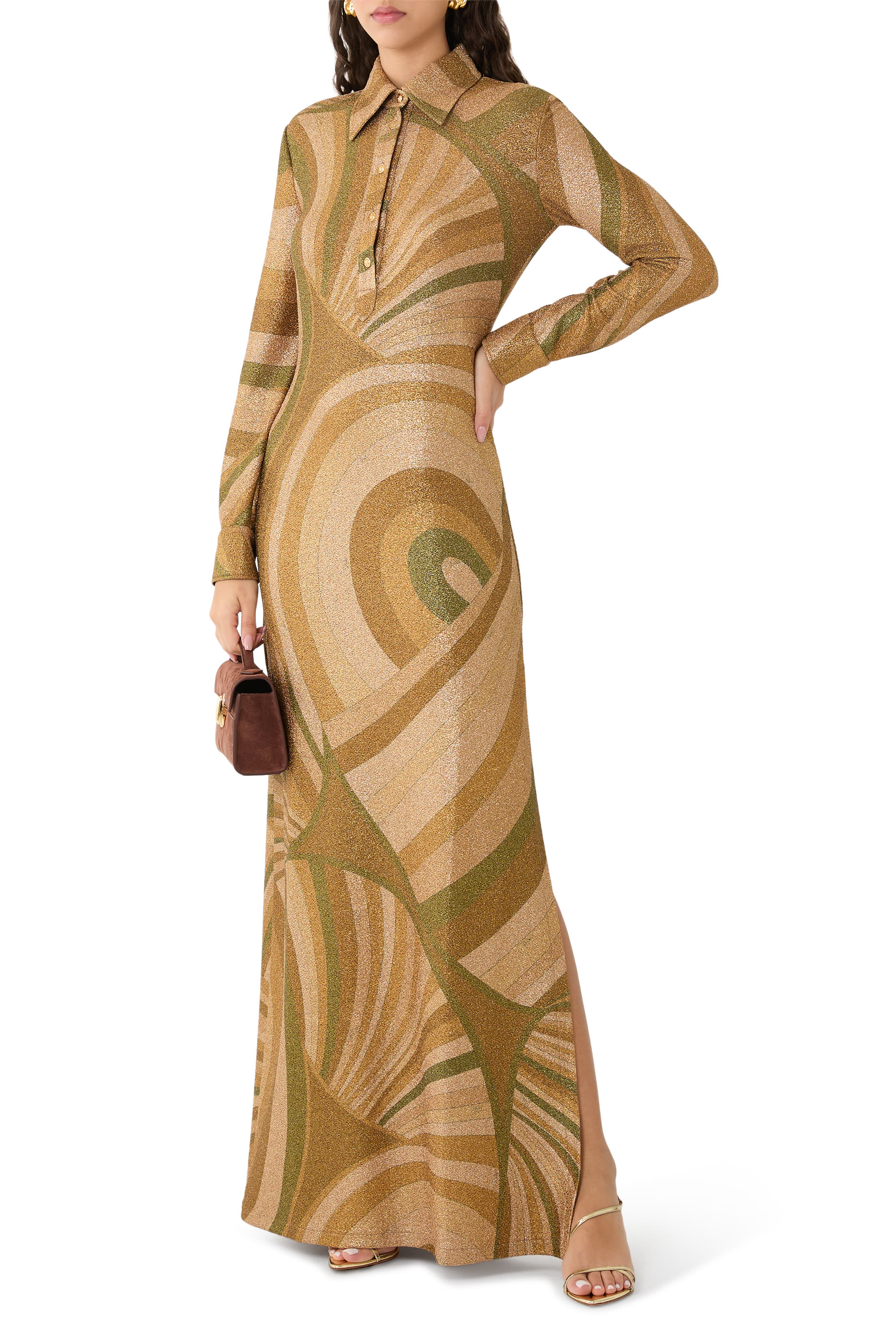 Iride Print Jersey Lamé Dress