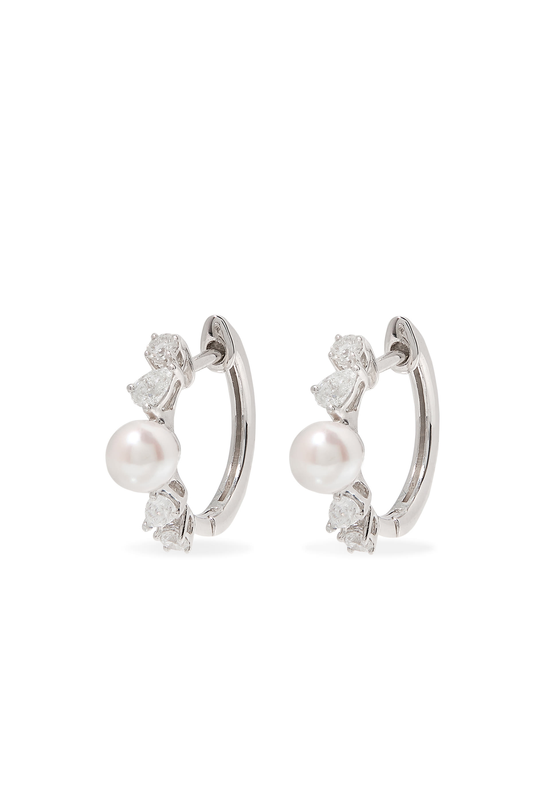 Glitz Hoop Earrings, 18k White Gold & Akoya Pearls, Diamonds