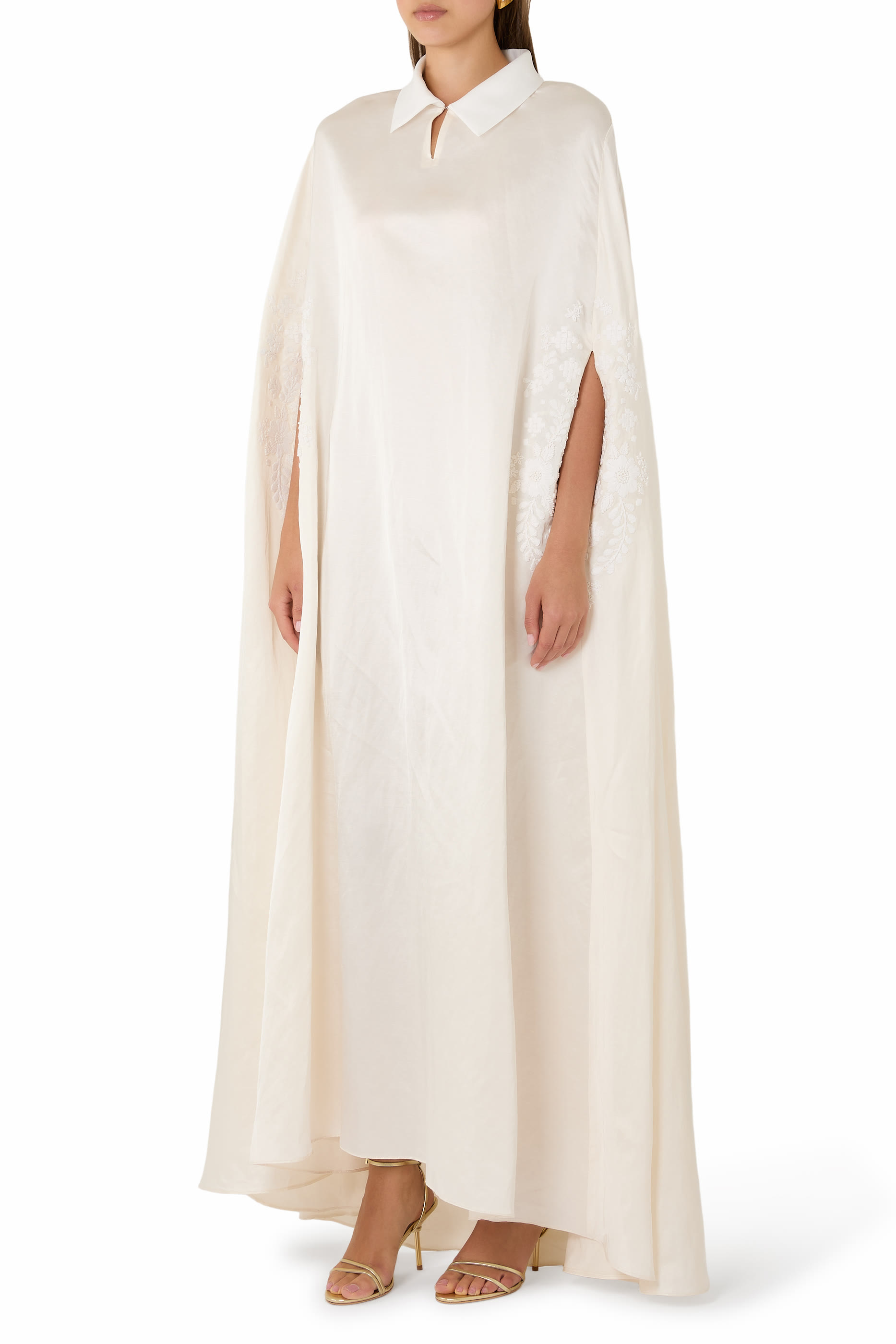 Floral Embroidered Cape Dress