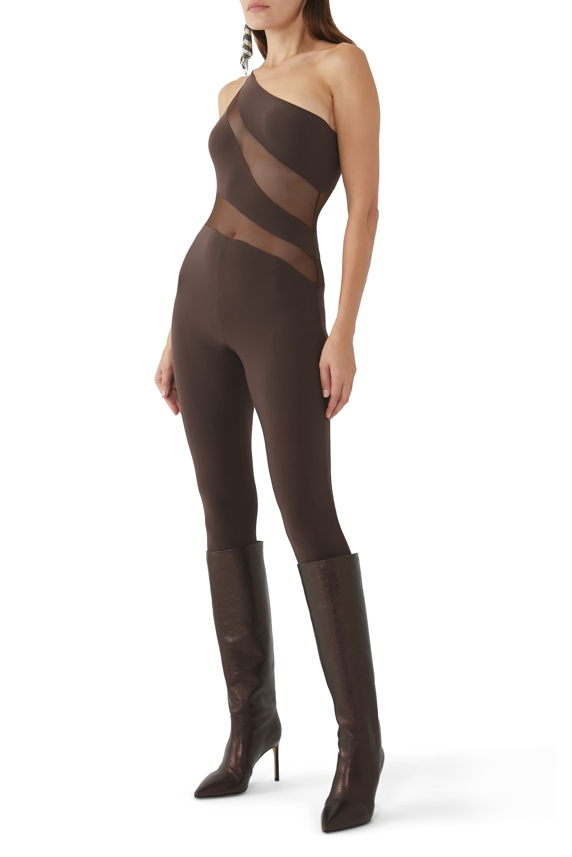 Snake Mesh Catsuit with Footsie