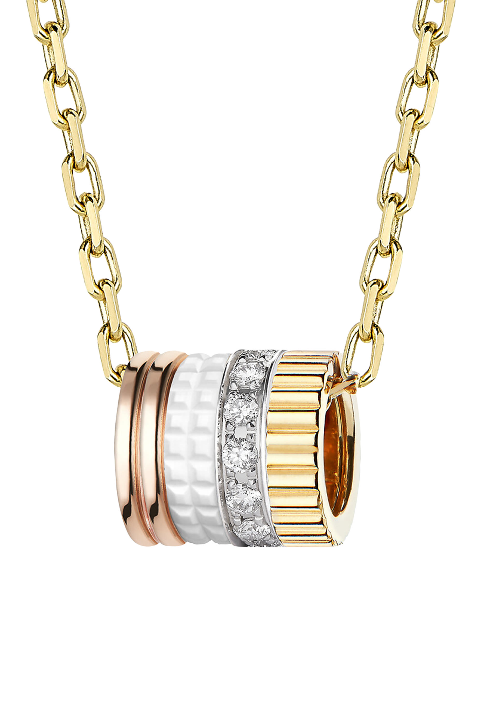 Quatre Edition Pendant S Motif, 18k Mix Gold & White PVD