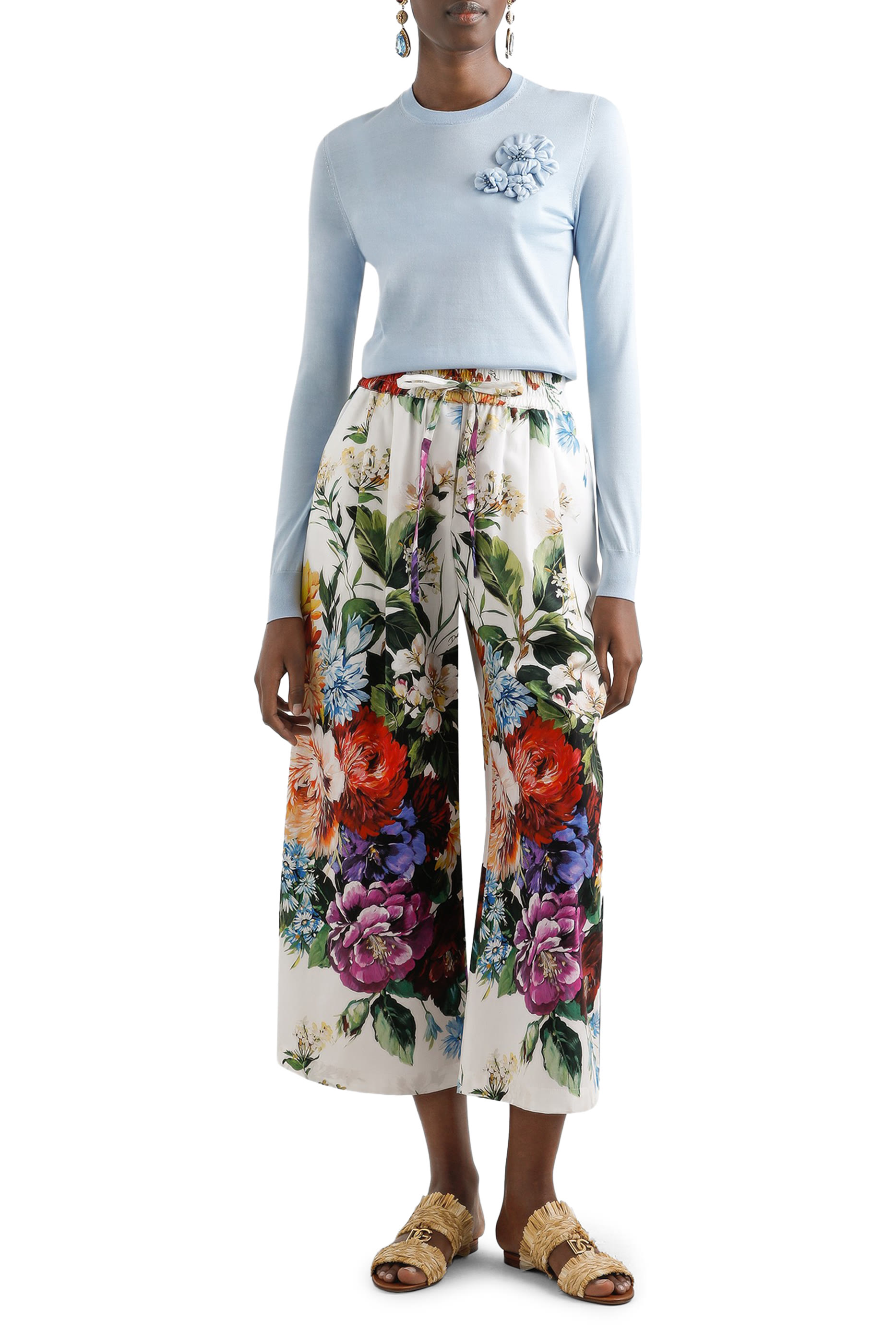 Silk Pullover with Flower Brooch