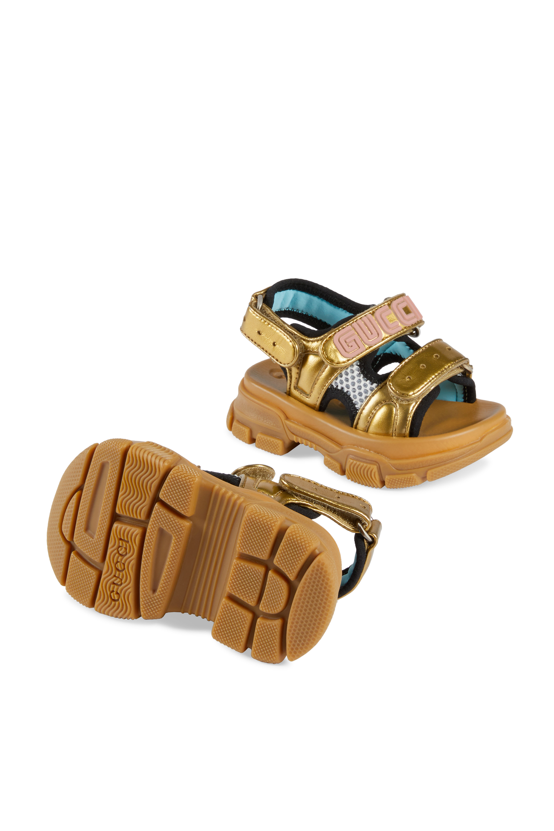 Kids Metallic Leather And Mesh Sandals