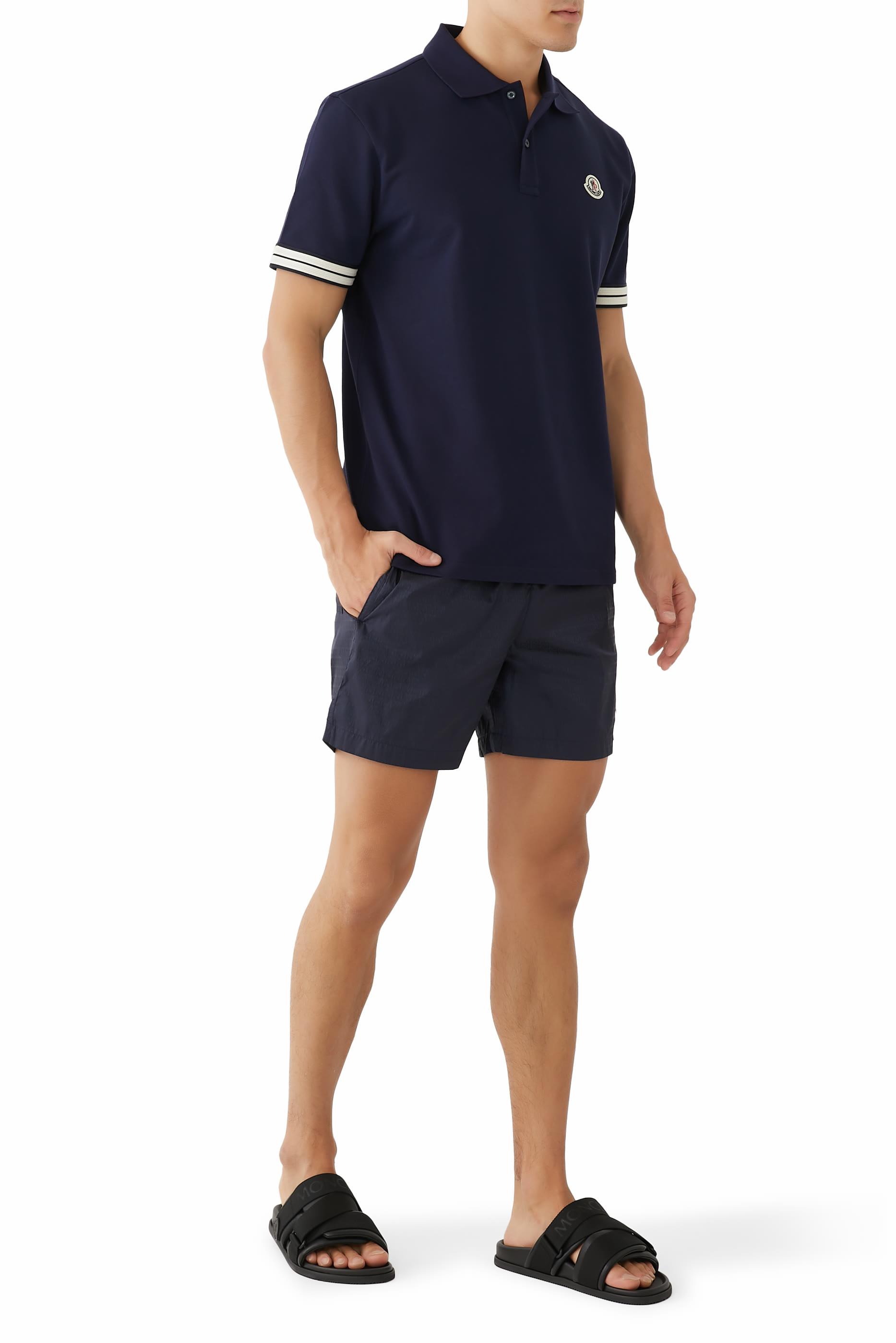 Striped Trim Cotton Piquet Polo Shirt