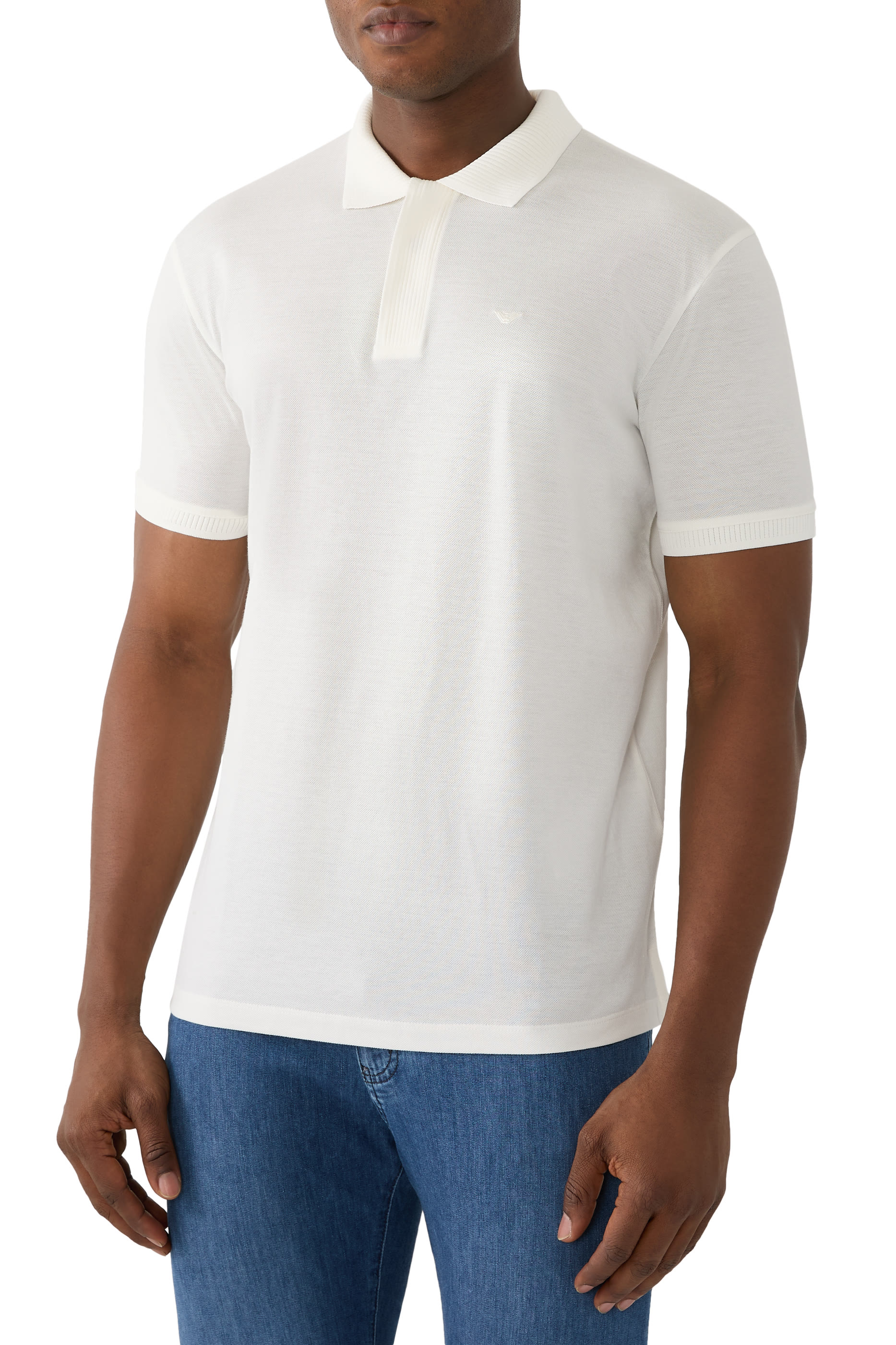 Micro Eagle Logo Ribbed Collar Polo Shirt