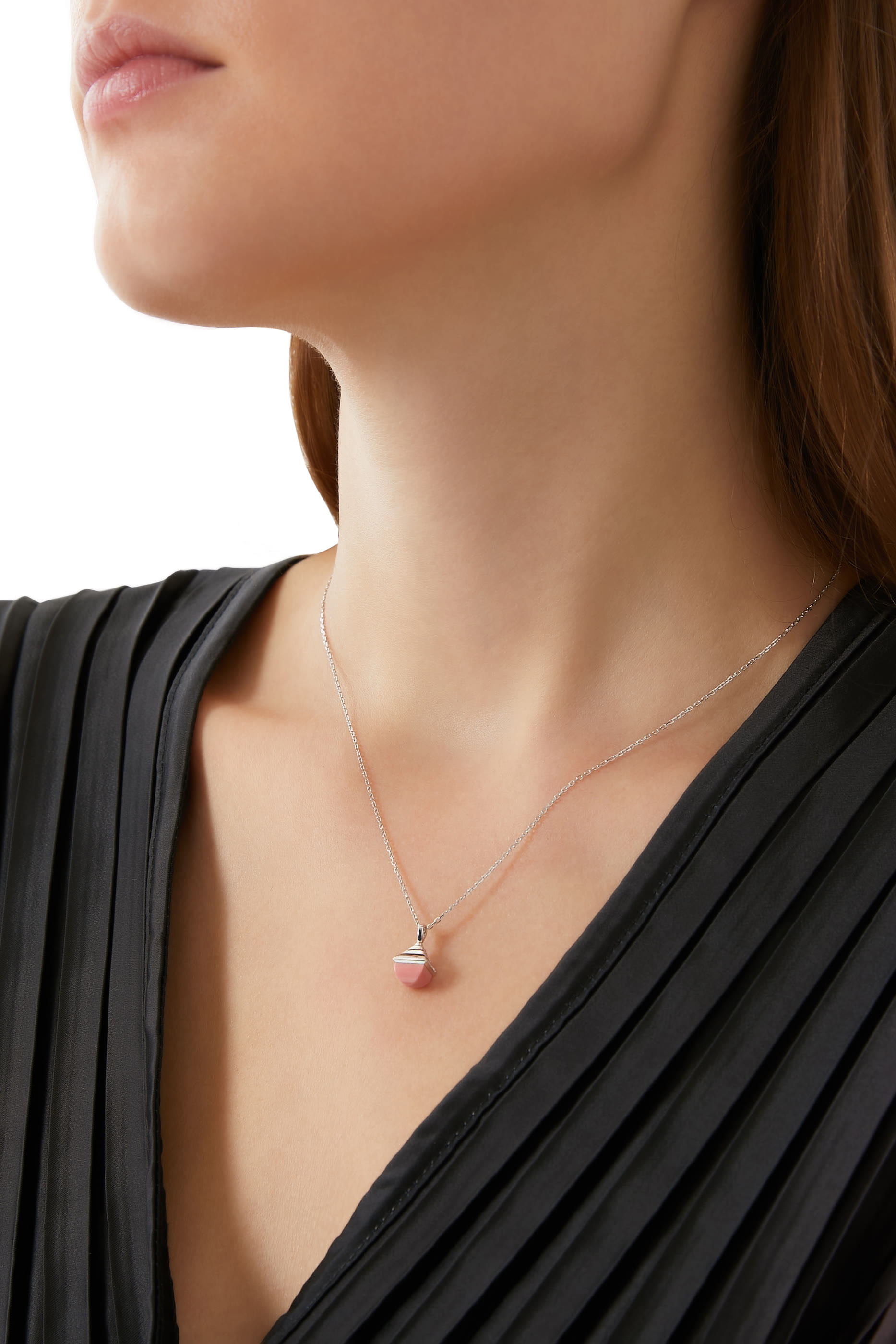 Cleo  Mini Rev  Pendant, 18k White Gold with Pink Coral & Diamonds