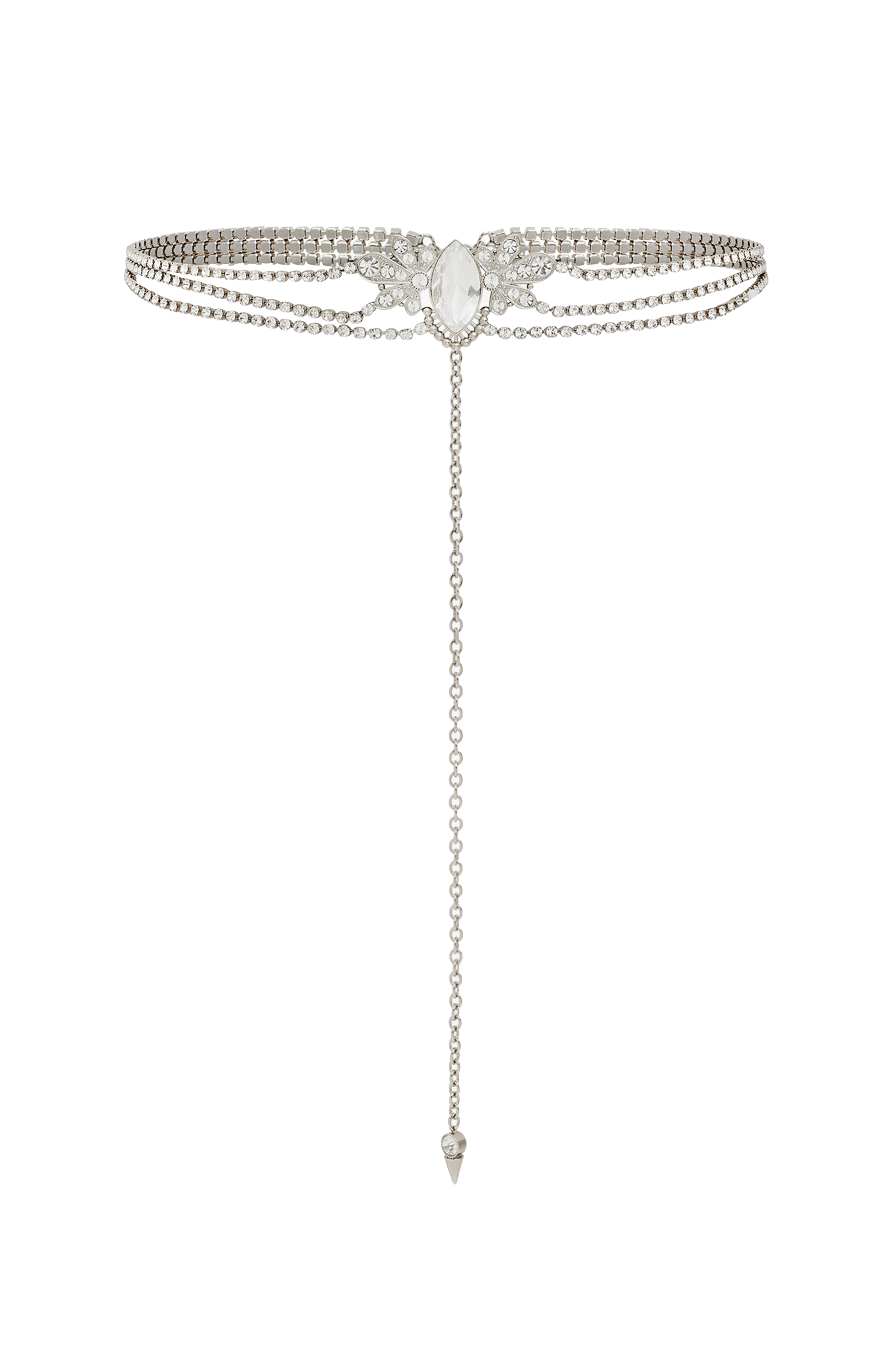 Floral Embellished Belt, Brass & Crystal