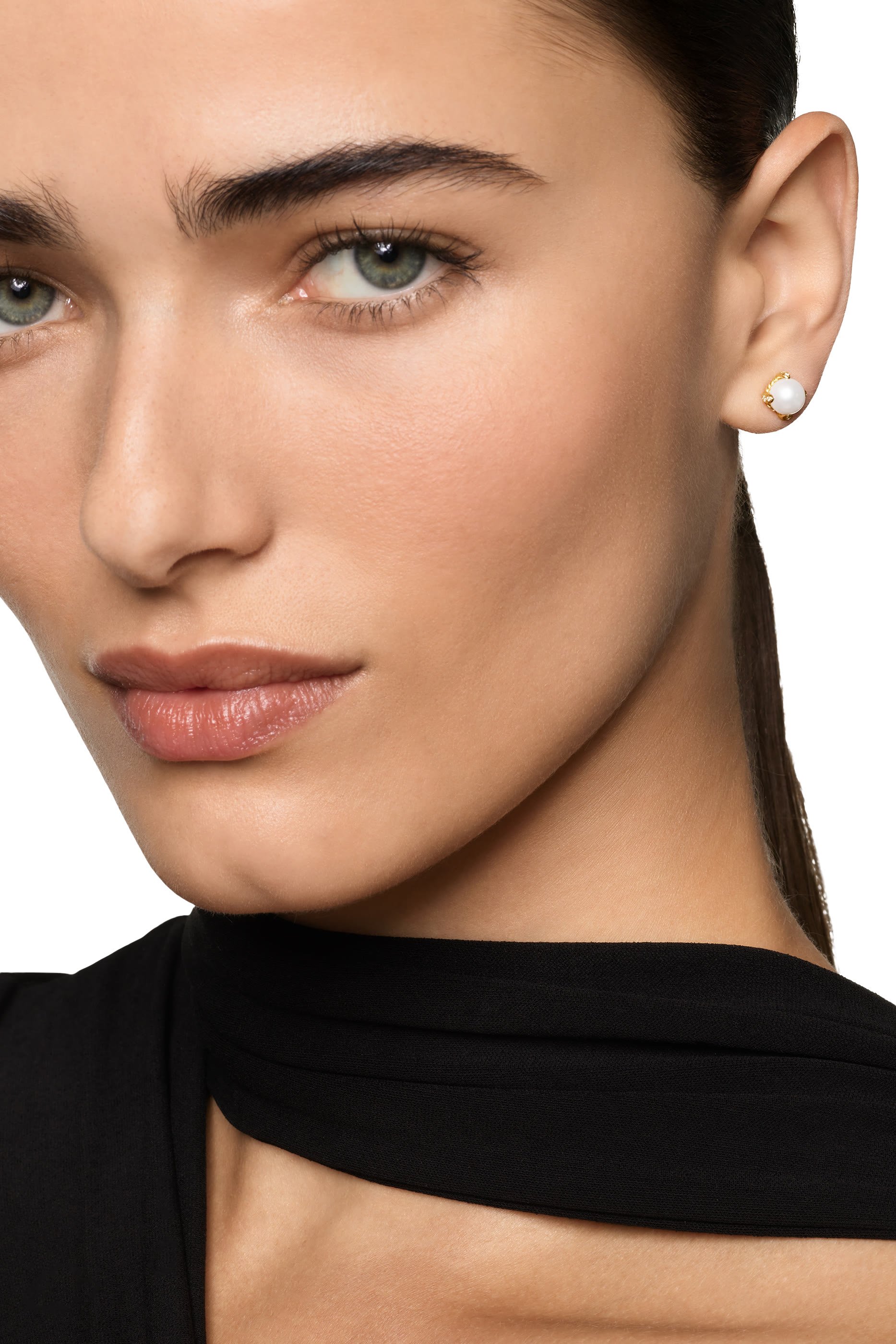 Pearl Classics Stud Earrings, 18K Yellow Gold & Diamonds