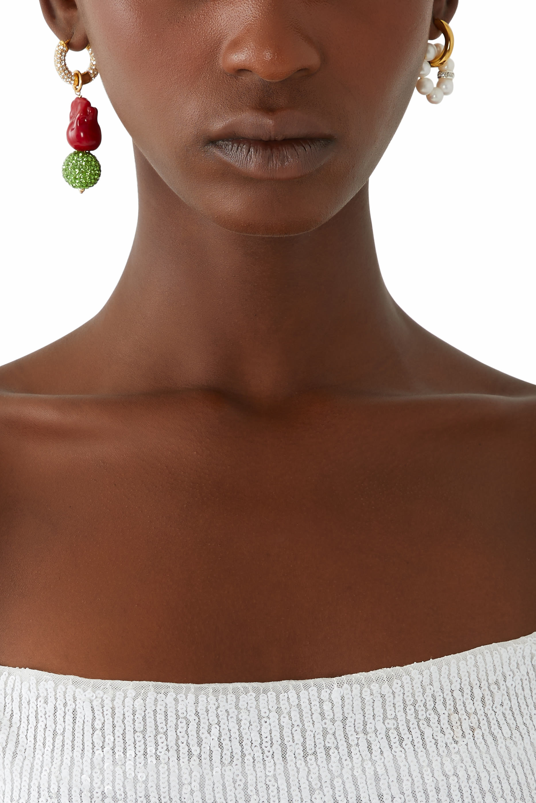 Mix-and-Match Huggie Earrings, 24k Gold-Plated Brass & Pearls