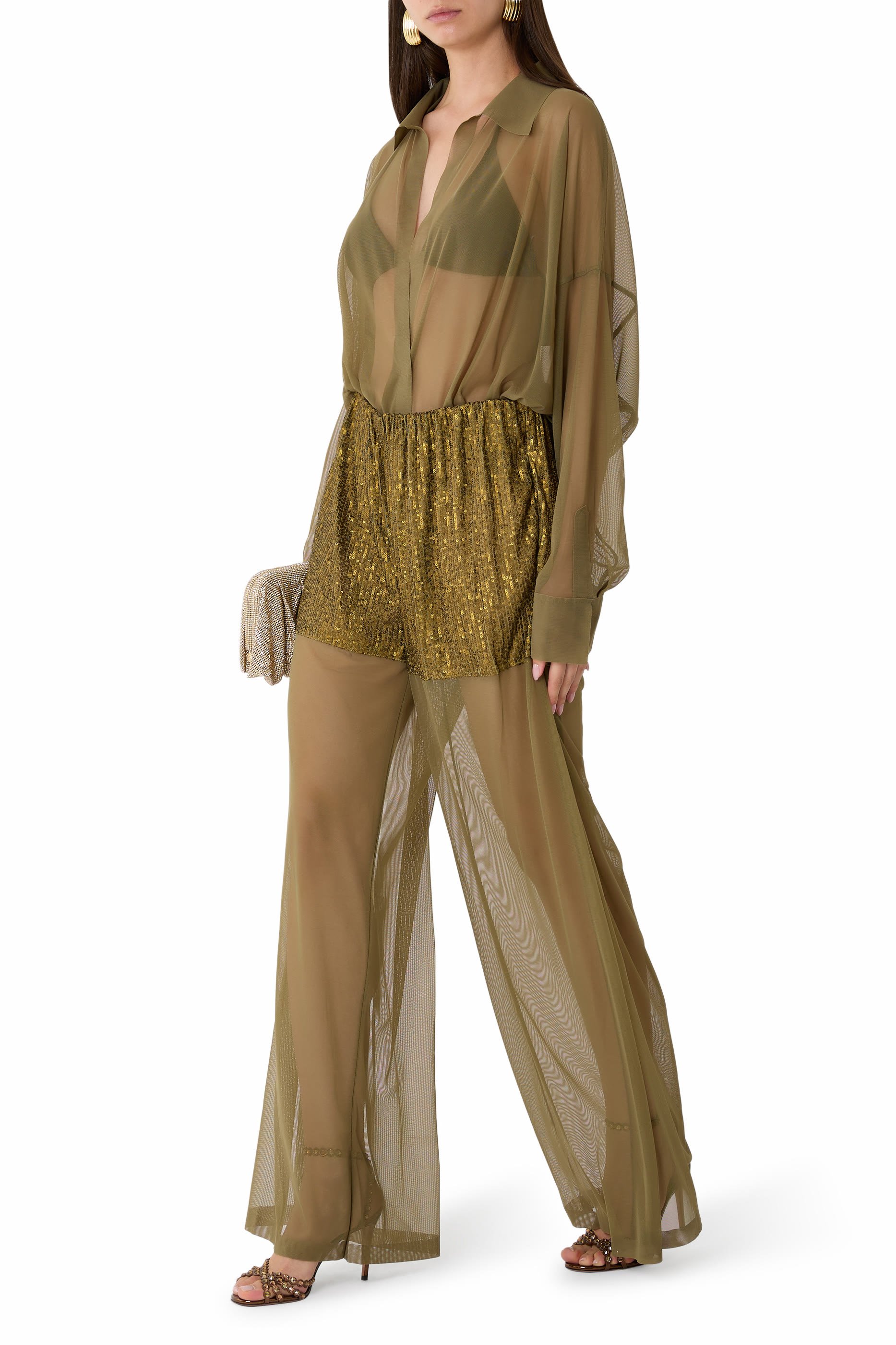 Sequin Mesh Boyfriend Elephant Sweatpants