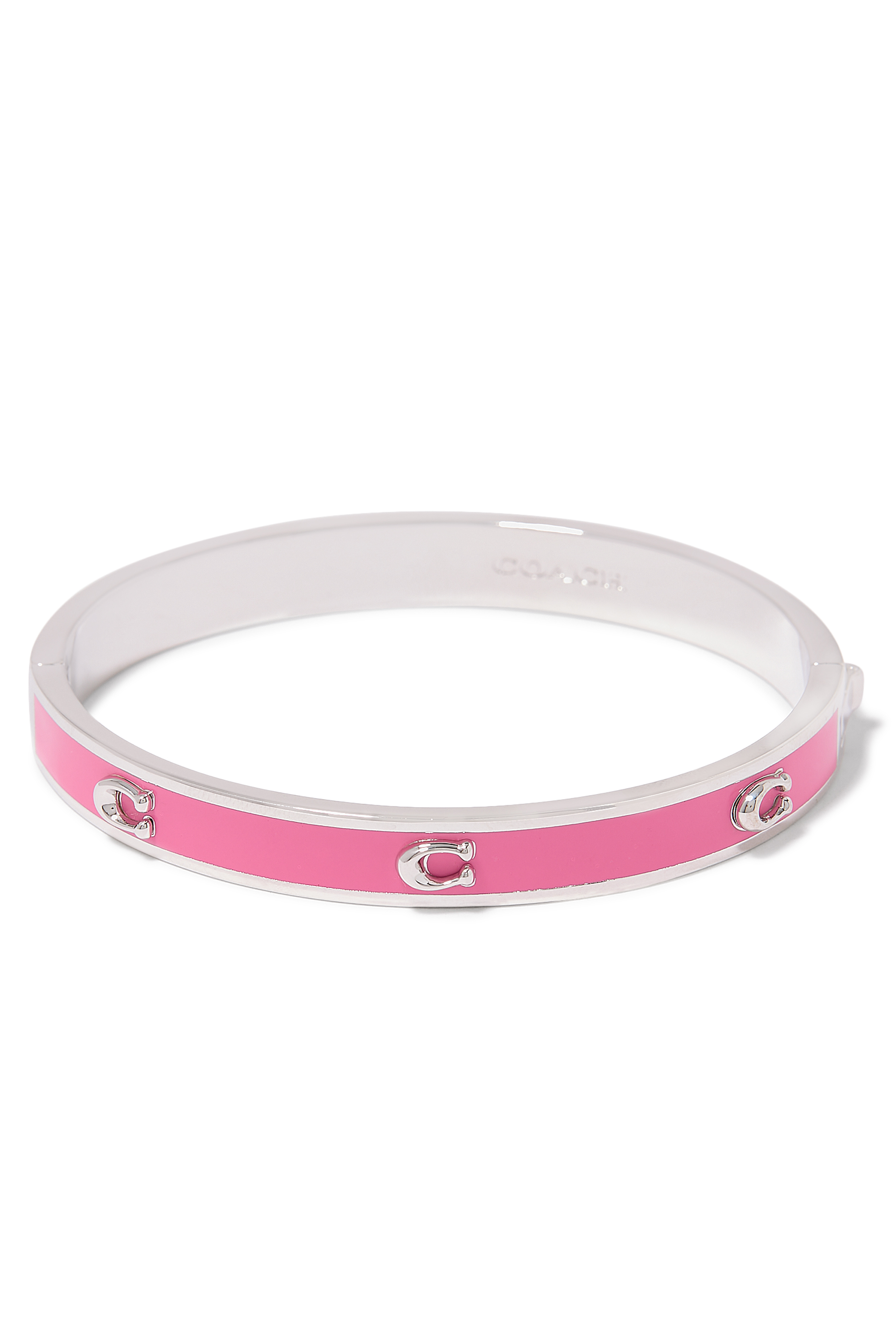 Pegged C Enamel Hinged Bangle Bracelet