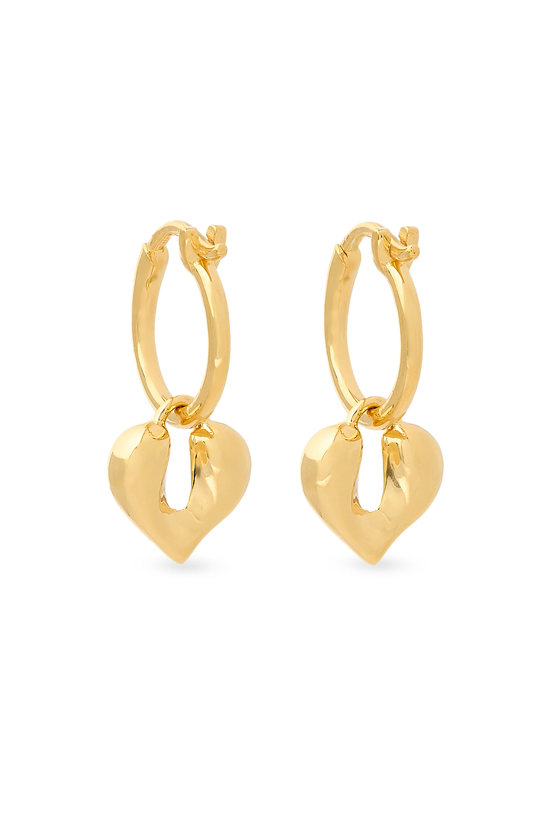 Molten Heart Charm Hoop Earrings, 18k Recycled Gold Vermeil on Recycled Sterling Silver