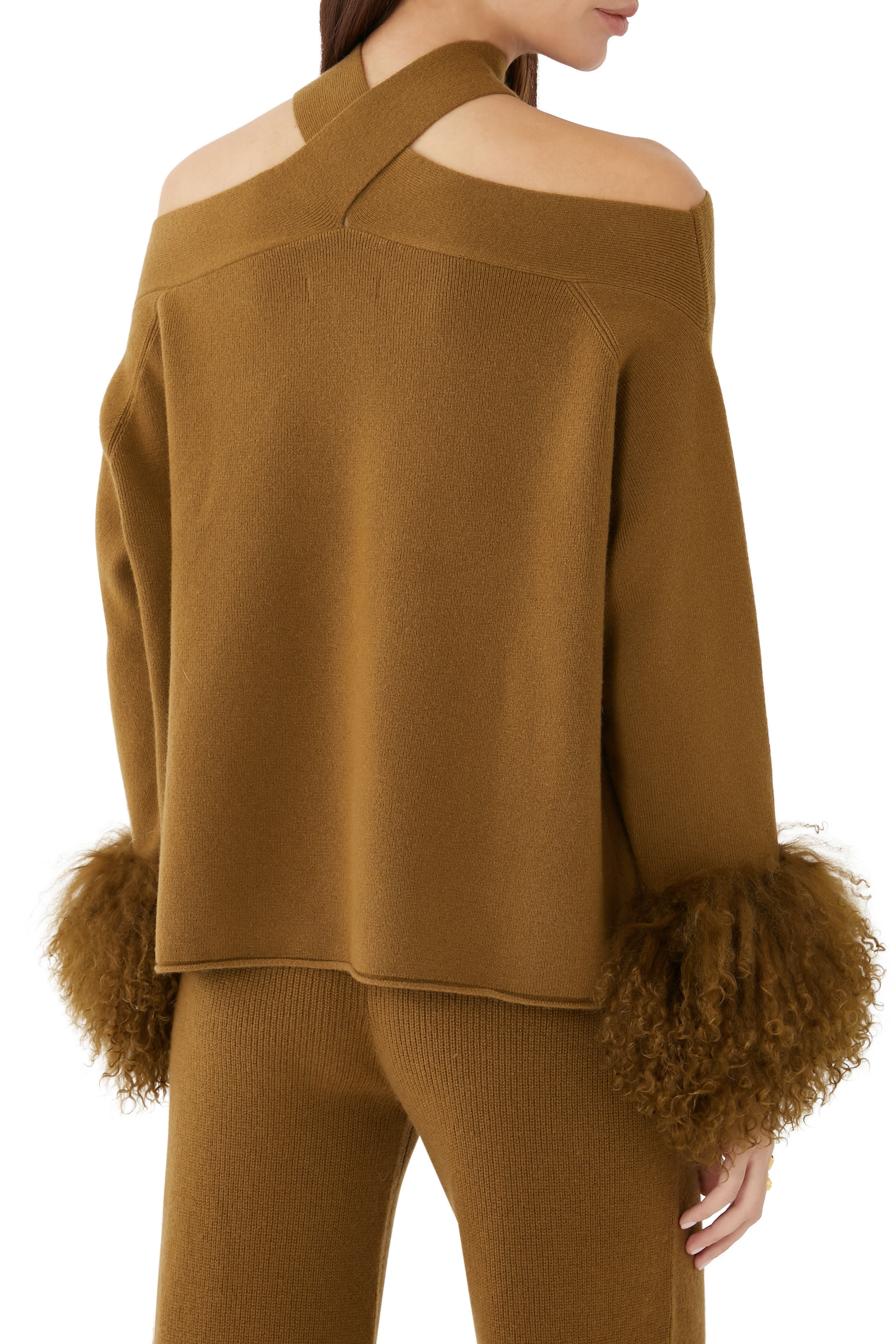 Criss-Cross Sweater With Shearling Cuffs