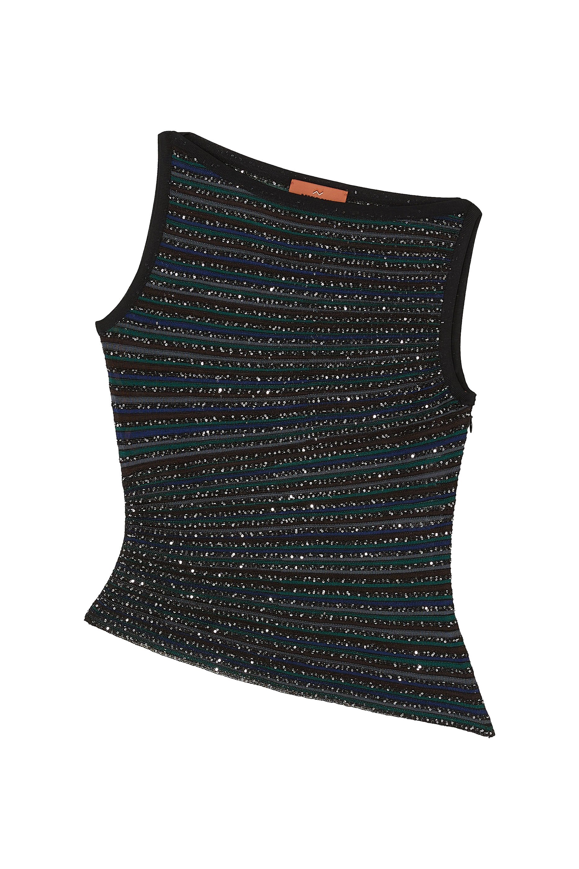 Partialized Sequinned Knit Sleeveless Asymmetric Top