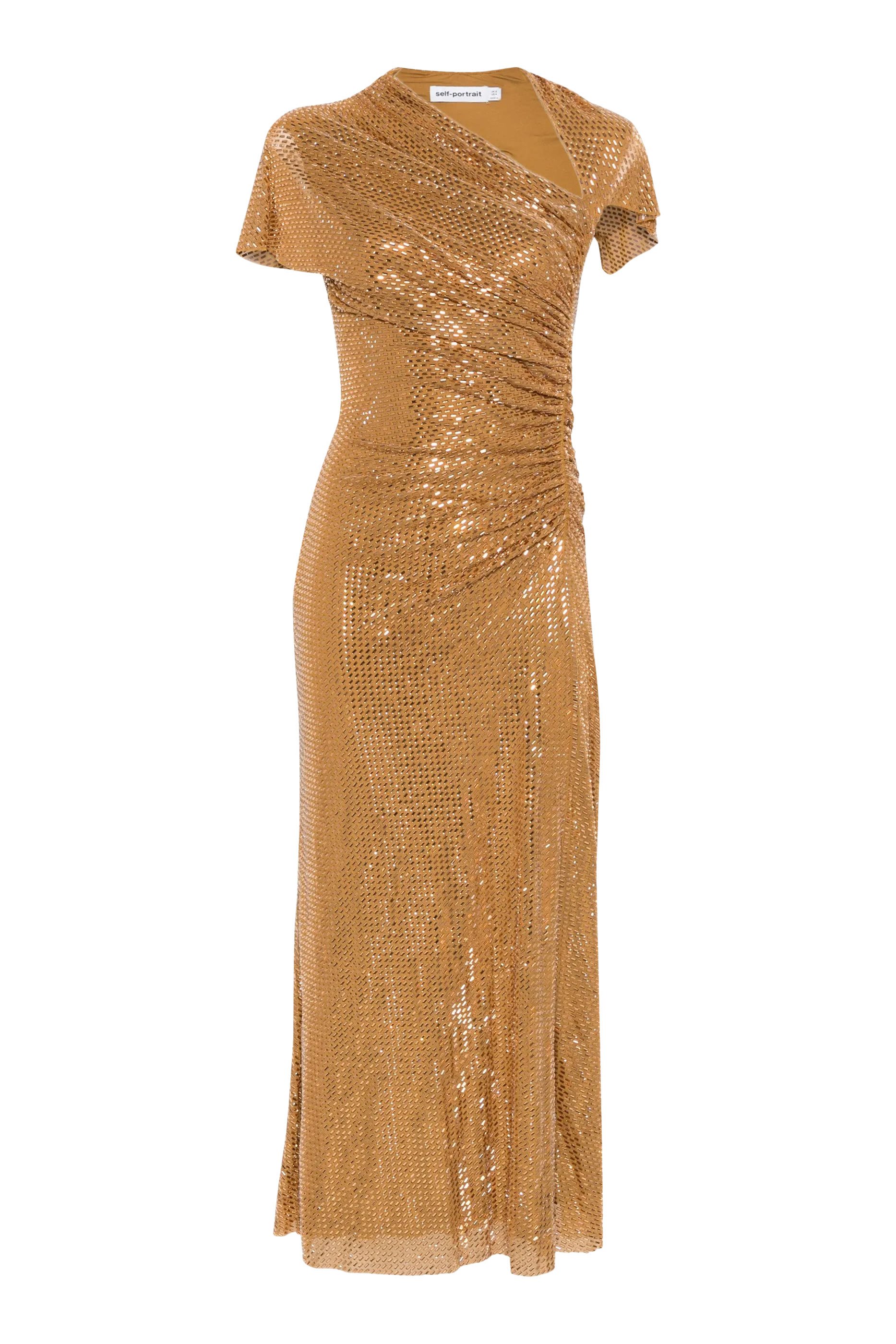 Gold Rhinestone Drape Midi Dress