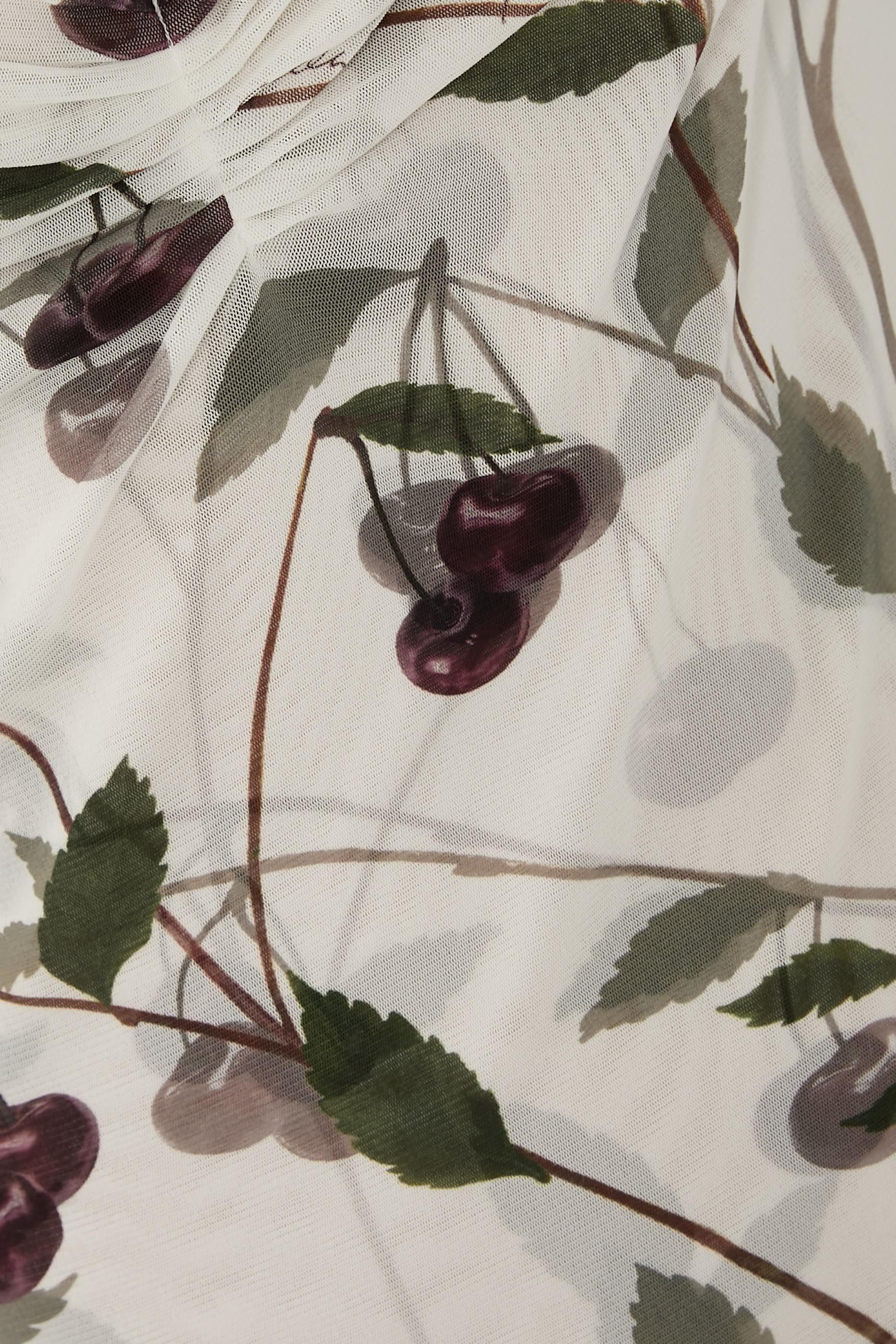 Cherry Print Mesh Half Sleeve Midi Dress