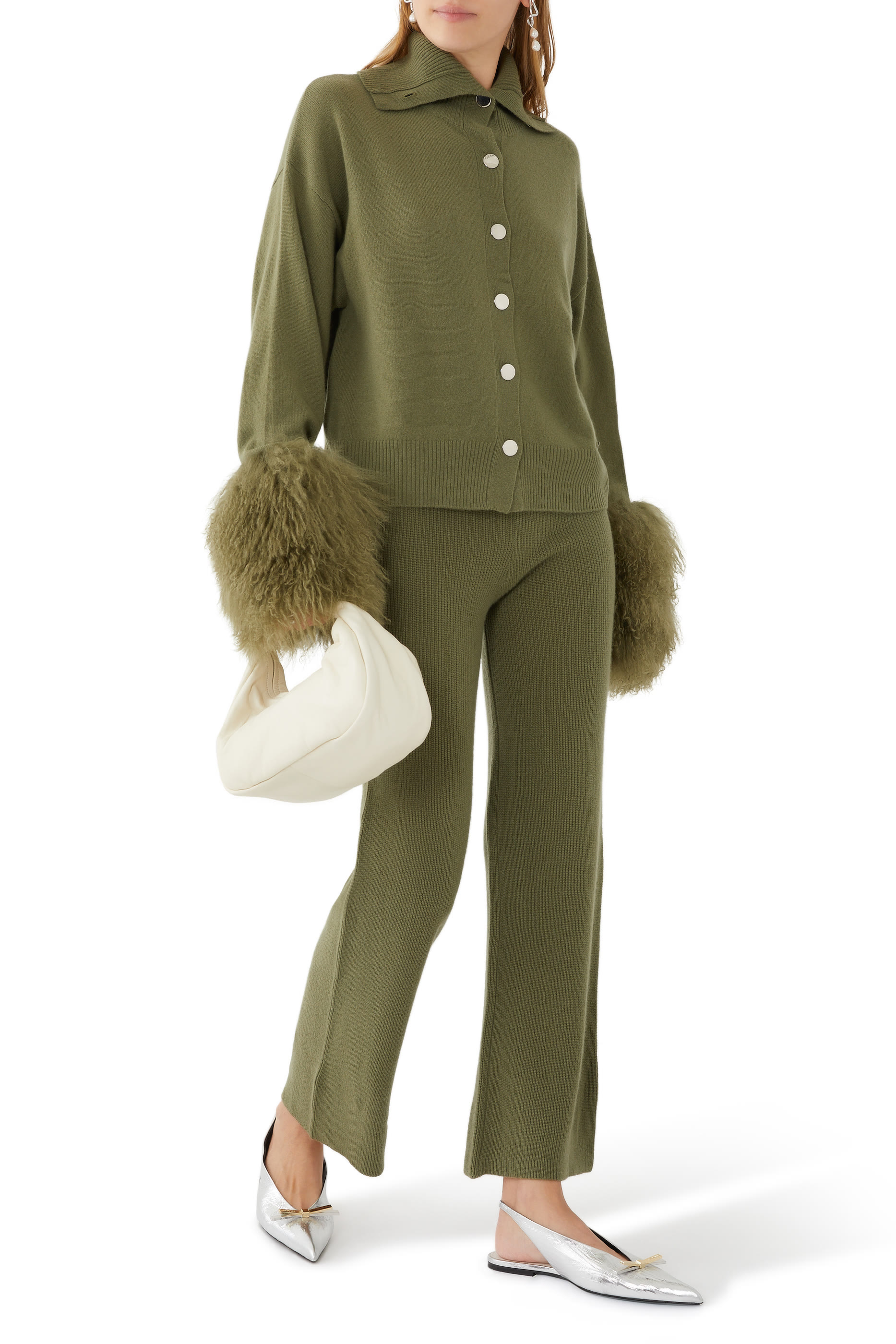 Shearling-Cuff Cardigan