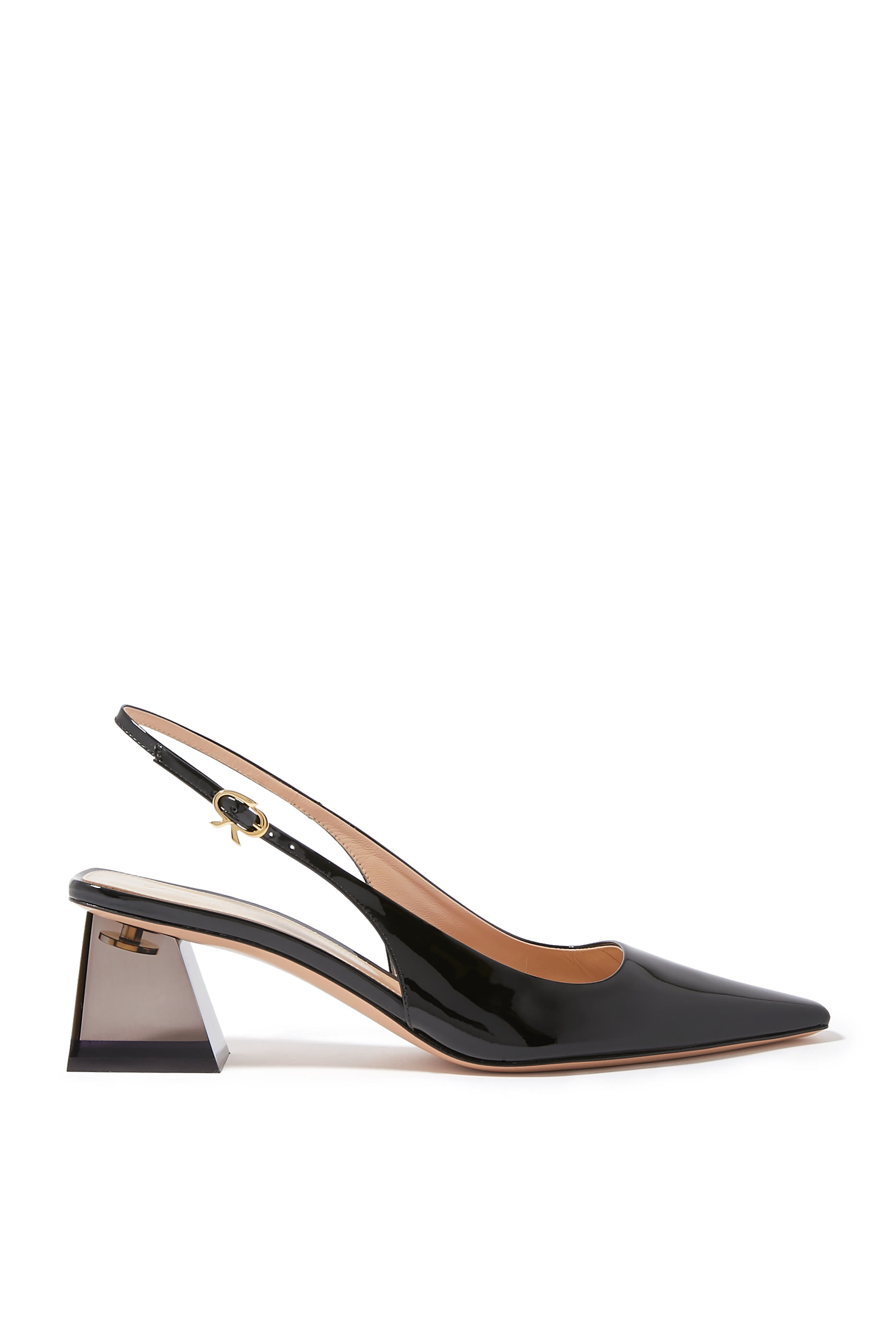 Cosmic 55 Block Heel Mules in Plexi and Leather