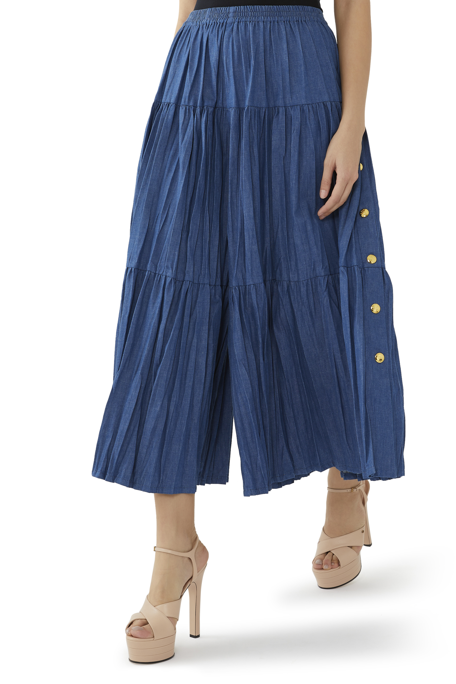 Pleated Denim Culottes