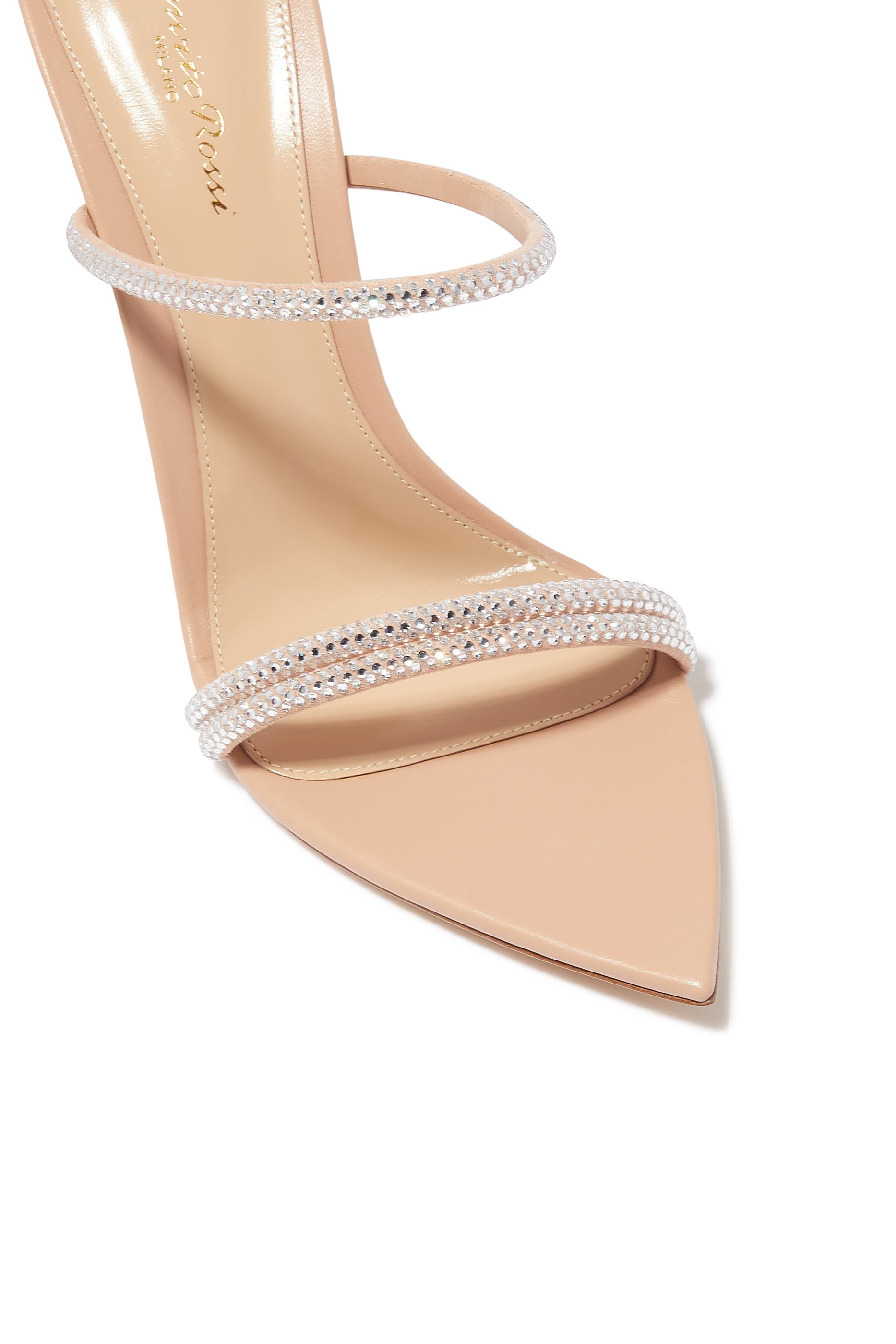 Cannes 105 Double Strap Strass Leather Open Toe Mules