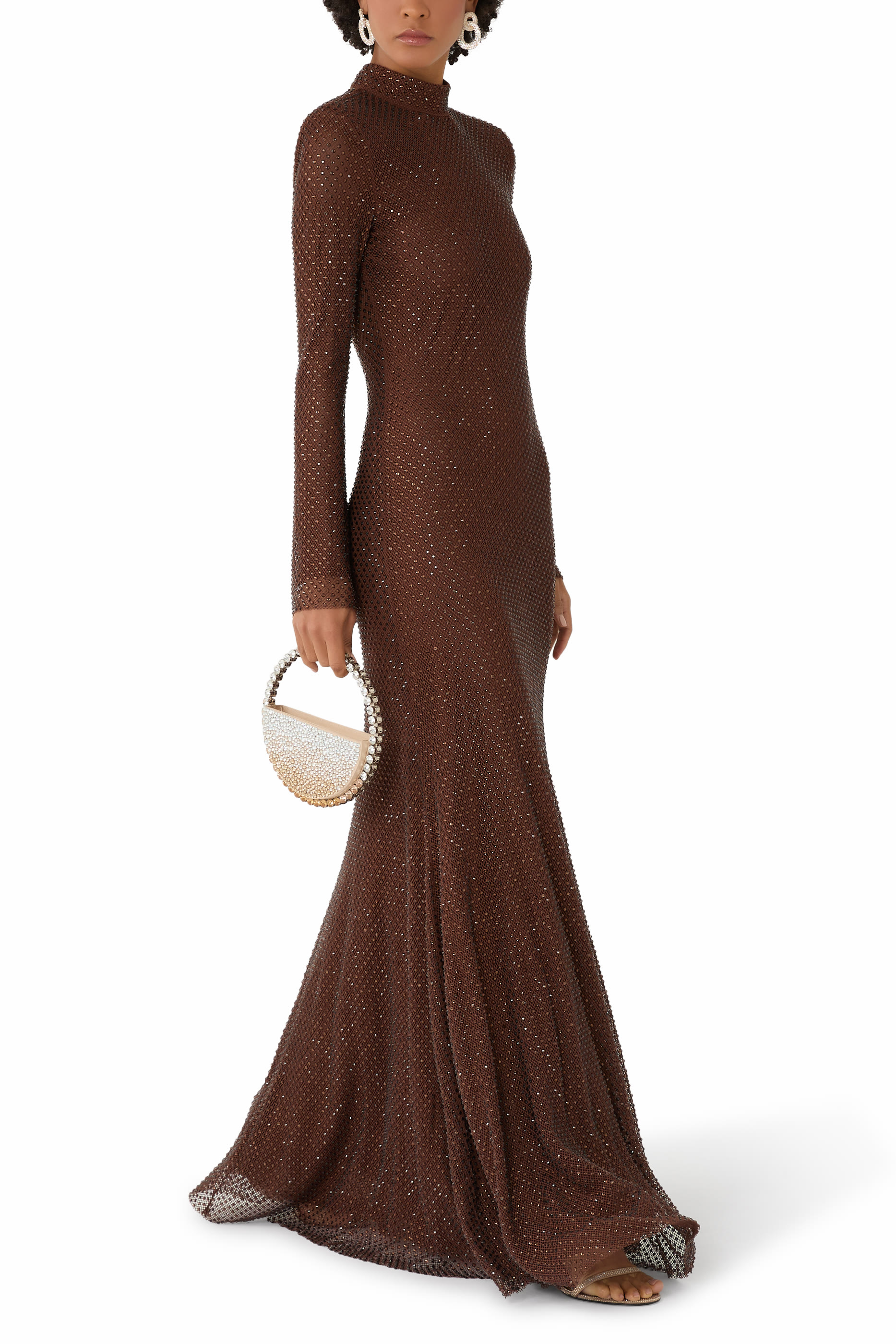 Rhinestone Mesh Maxi Dress