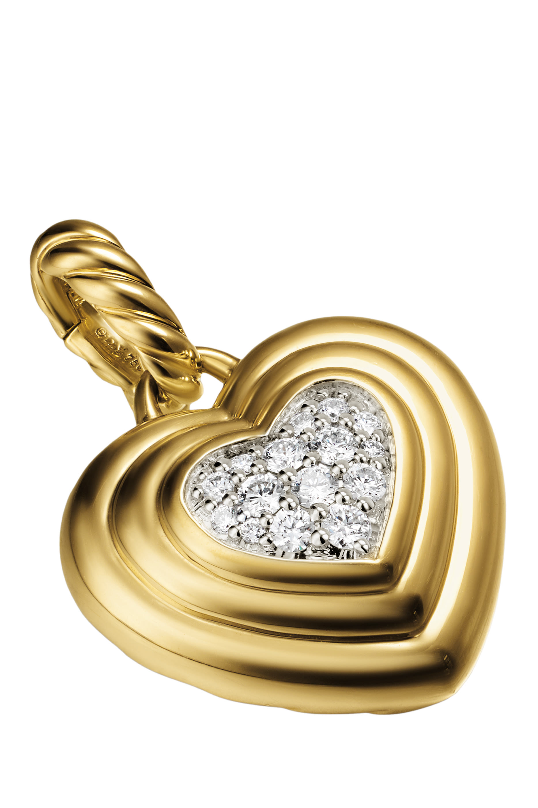 Puffy Heart Pendant, 18k Yellow Gold & Diamonds