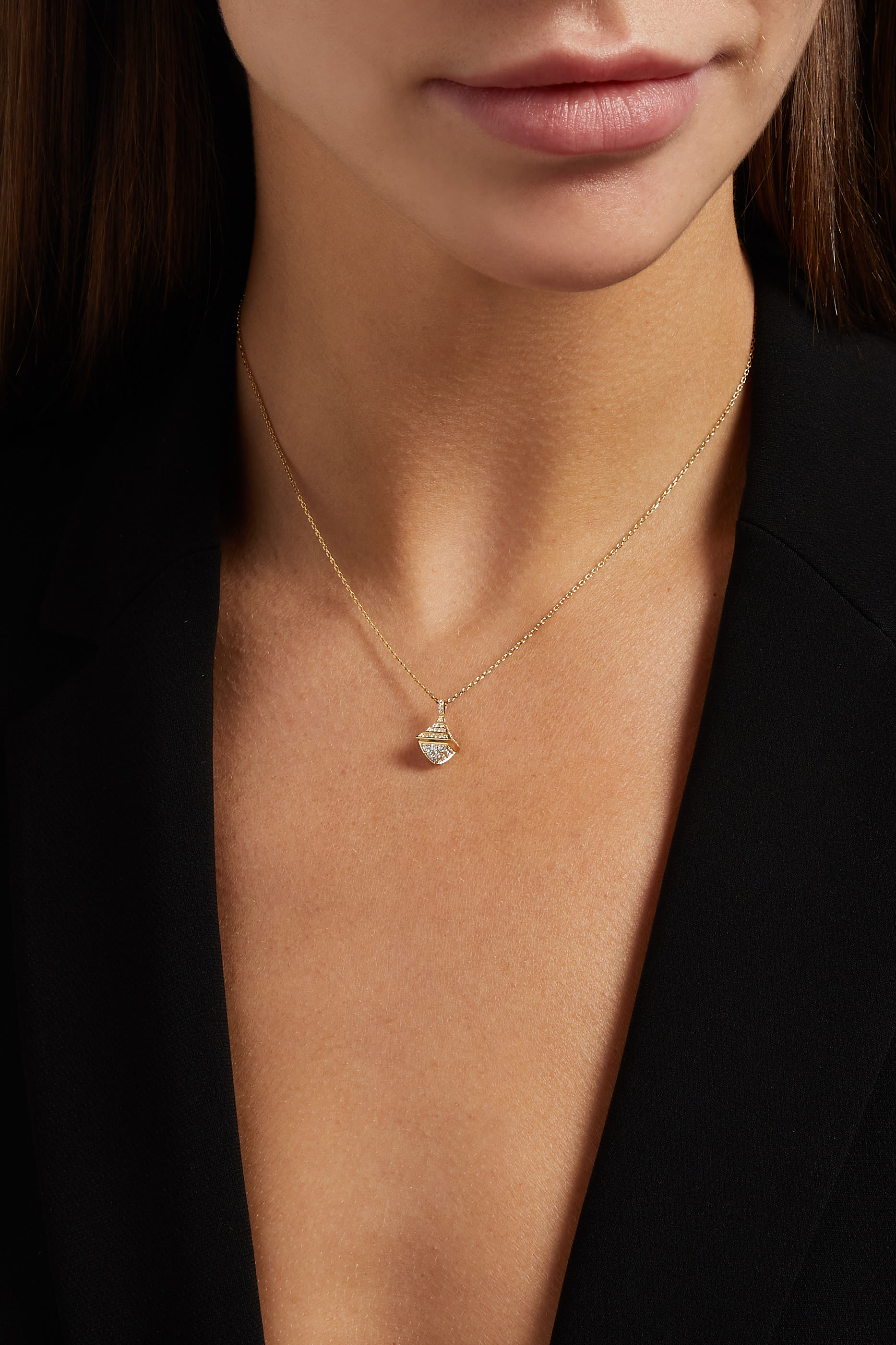 Cleo Mini Rev Pendant, 18k Yellow Gold with Full Diamonds