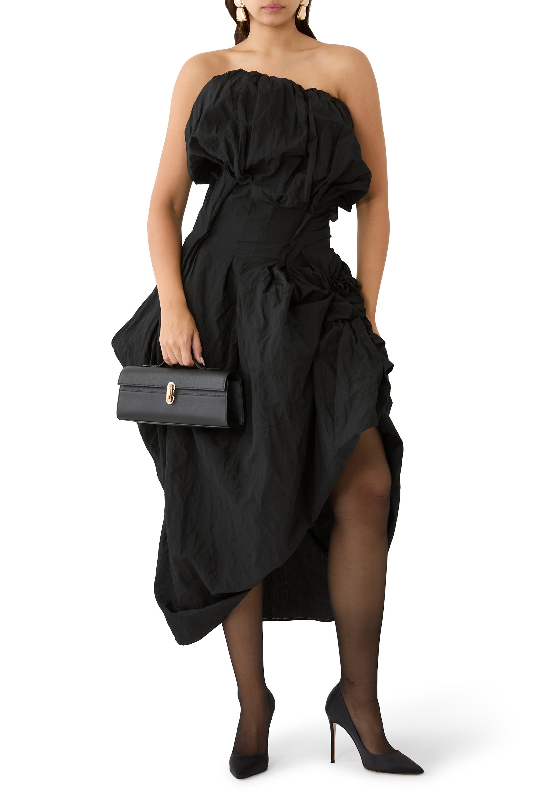  Sculptural Draped Midi Dress