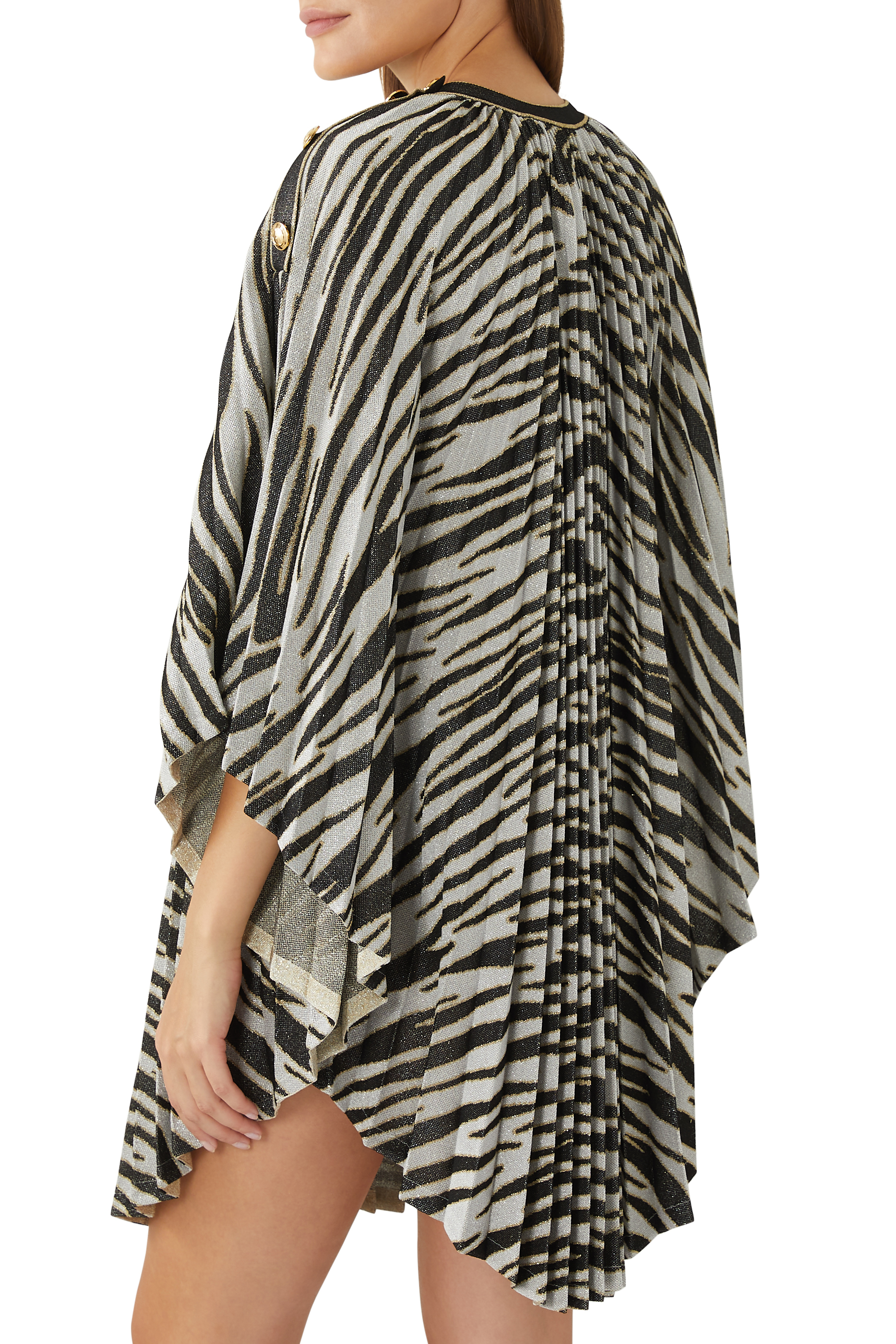 Pleated Lam&eacute; Tiger Print Dress