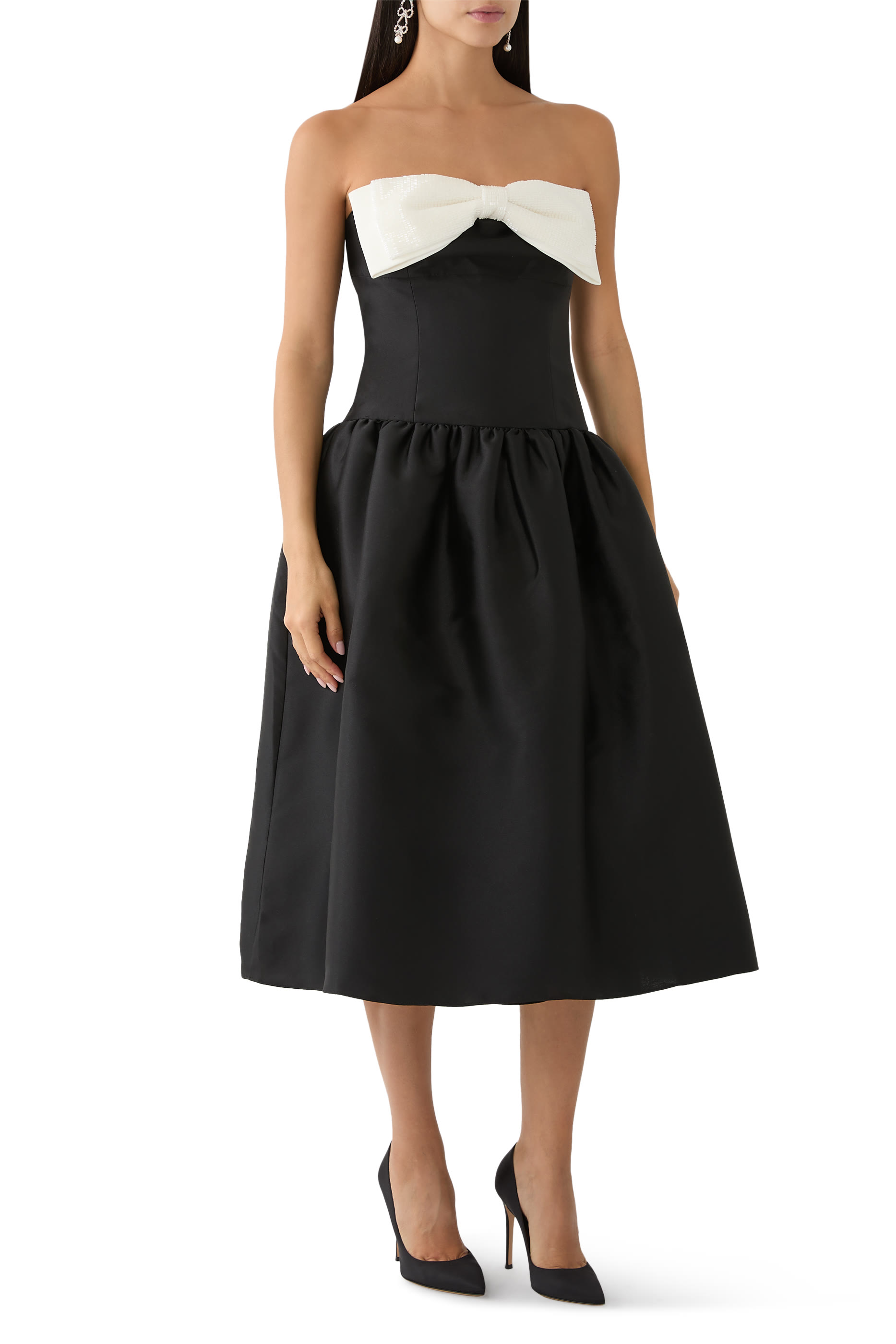 Taffeta Contrast Bow Midi Dress
