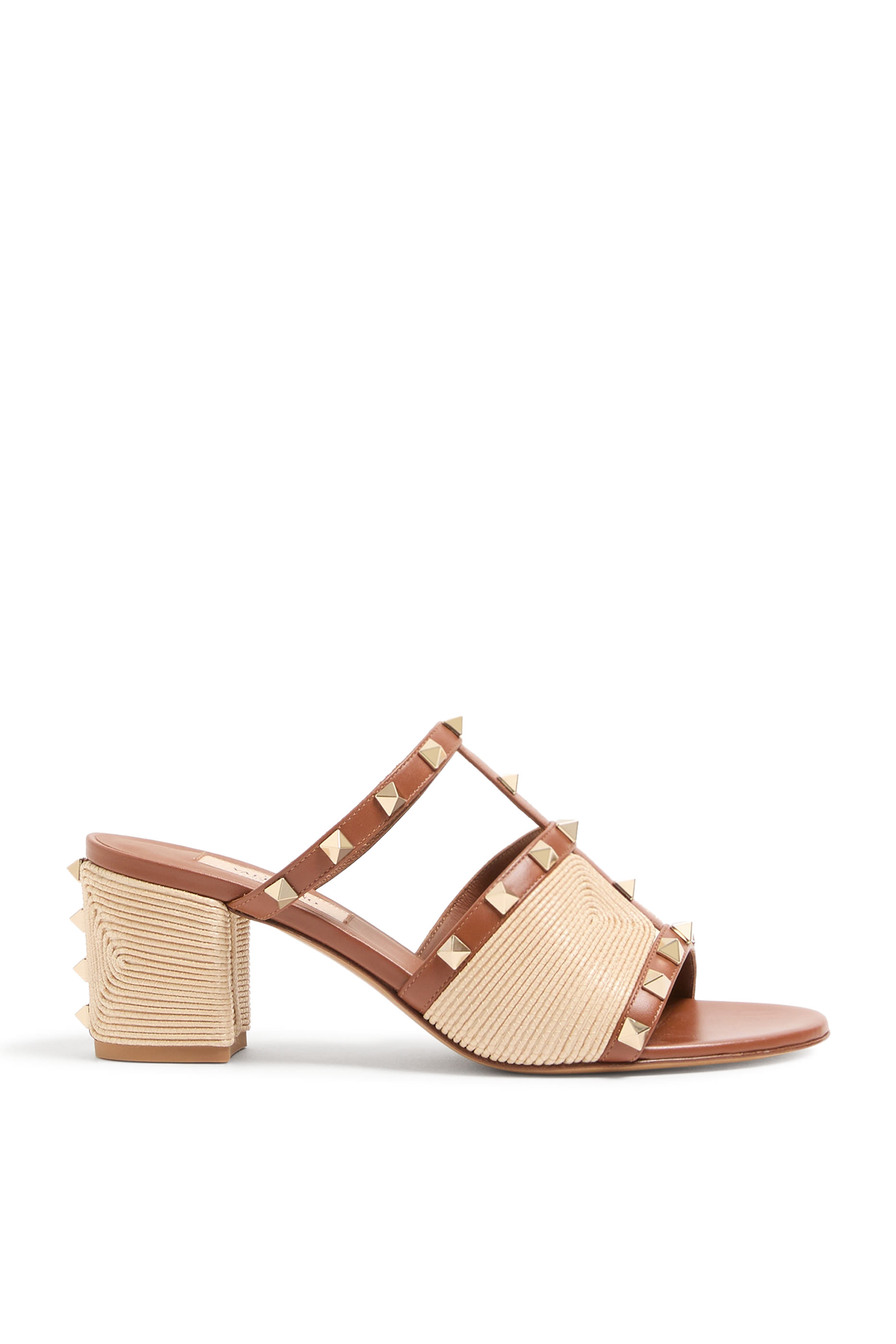 Rockstud 60 Slide Sandals in Calfskin with Cornely Embroidery