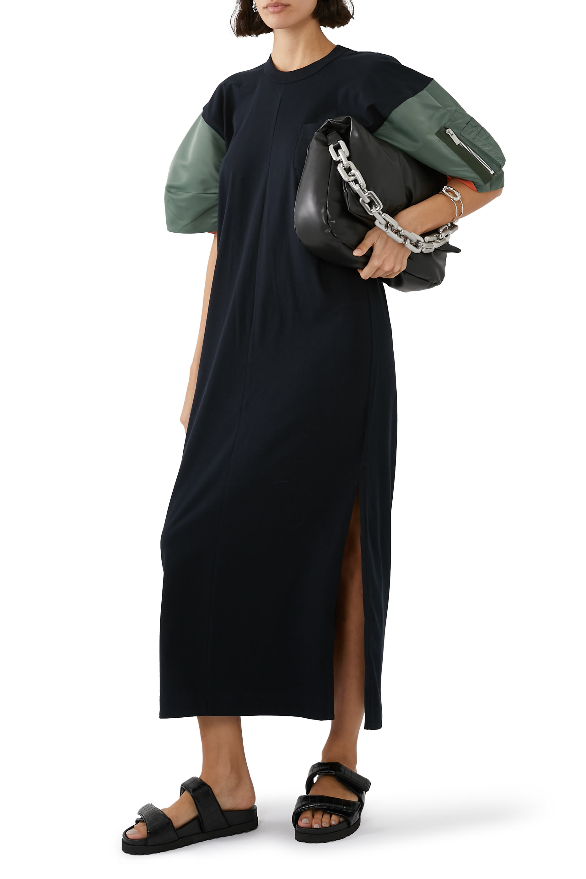 Nylon Twill X Cotton Jersey Dress