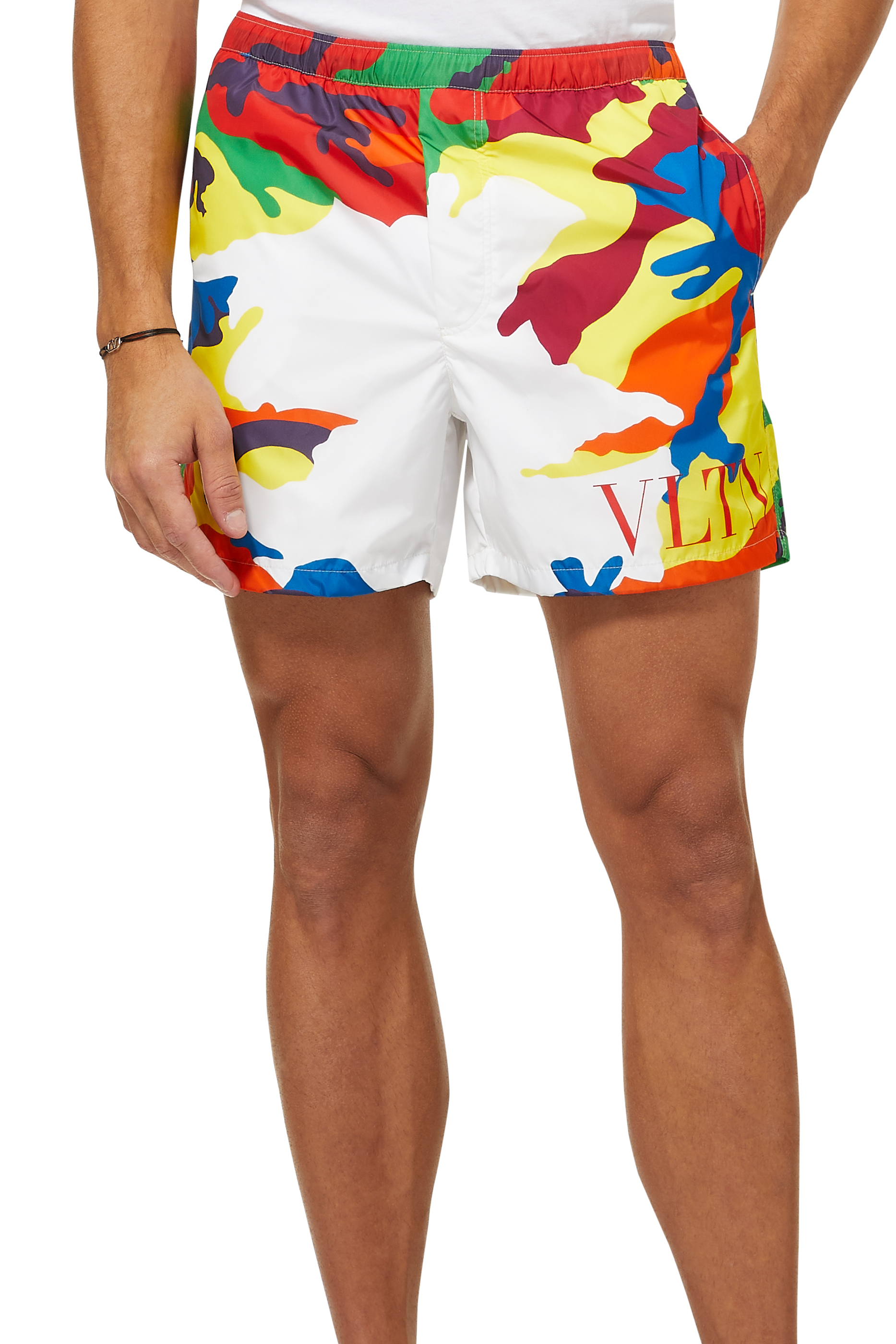 Camouflage Logo Print Swim Shorts