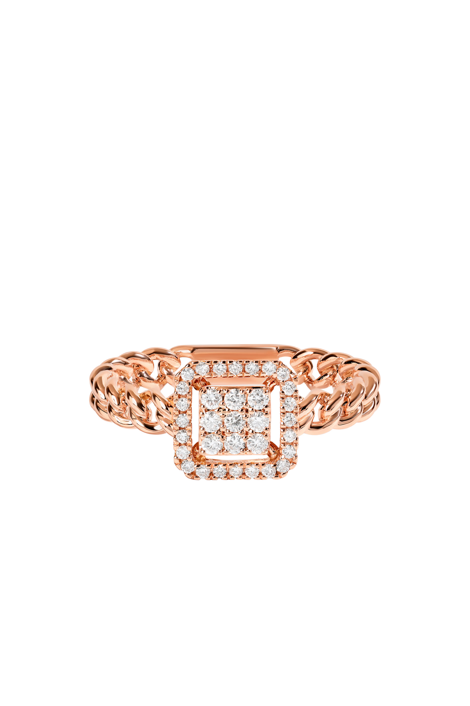 Quwa Square Single Ring, 18k Rose Gold & Diamonds