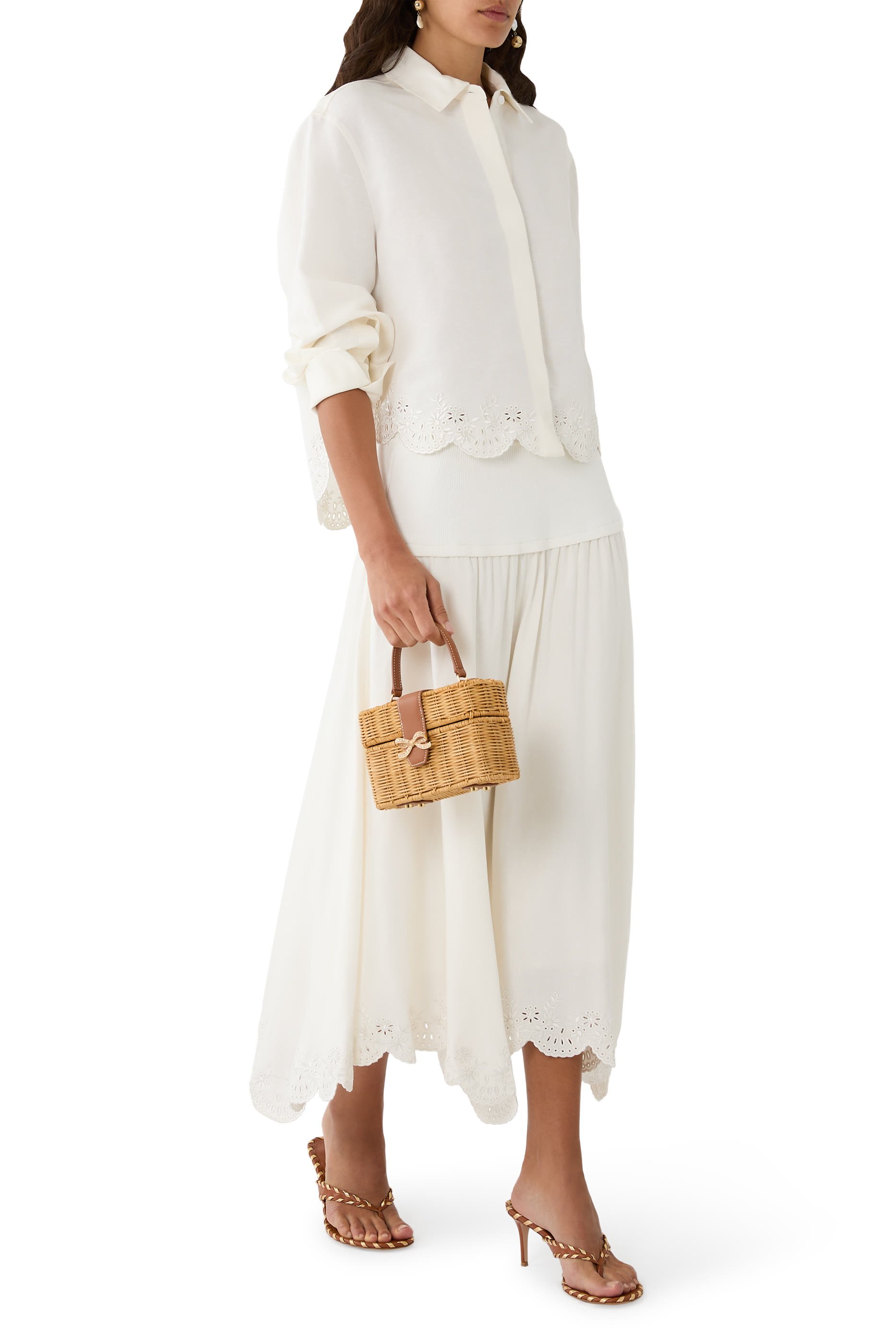  Haven Embroidered Linen Knit Skirt 